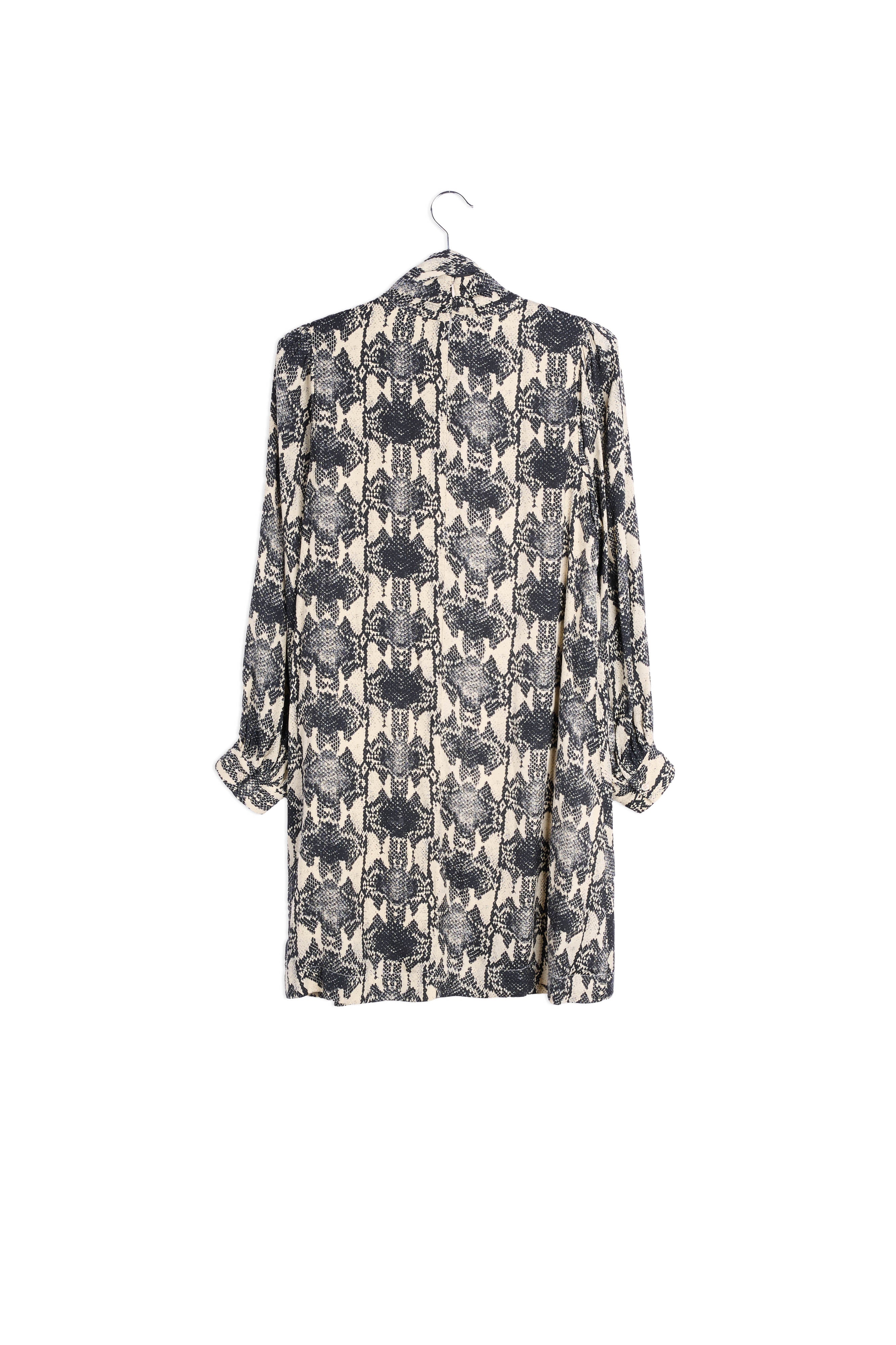 Gebroken witte mini-jurk met opstaande kraag en slangenprint RE—SSENTIEL | Essentiel second hand