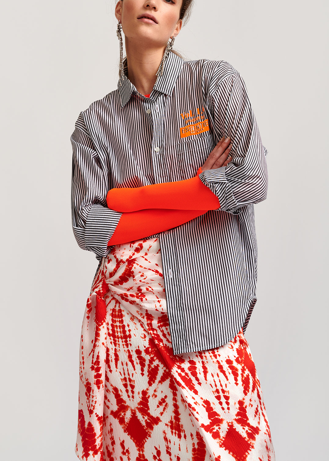 Grey and off-white striped cotton shirt RE—SSENTIEL | Essentiel second hand