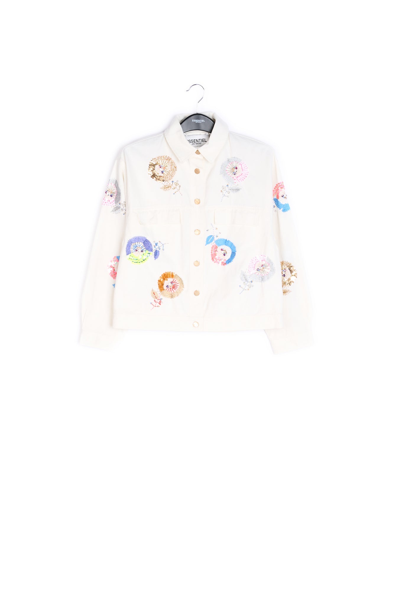 Off-white floral-embroidered cotton denim jacket RE—SSENTIEL | Essentiel second hand