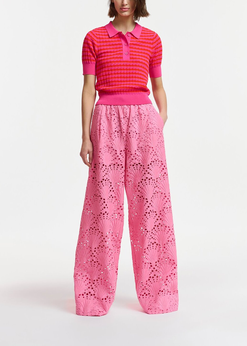 Pink broderie anglaise cotton pants RE—SSENTIEL | Essentiel second hand