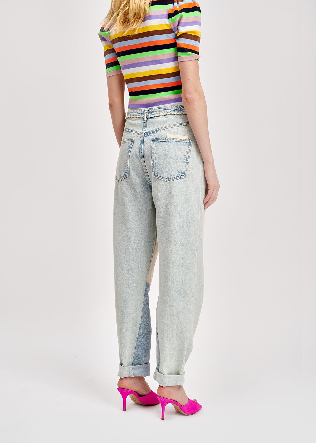 Off-white and light blue patchwork jeans RE—SSENTIEL | Essentiel second hand