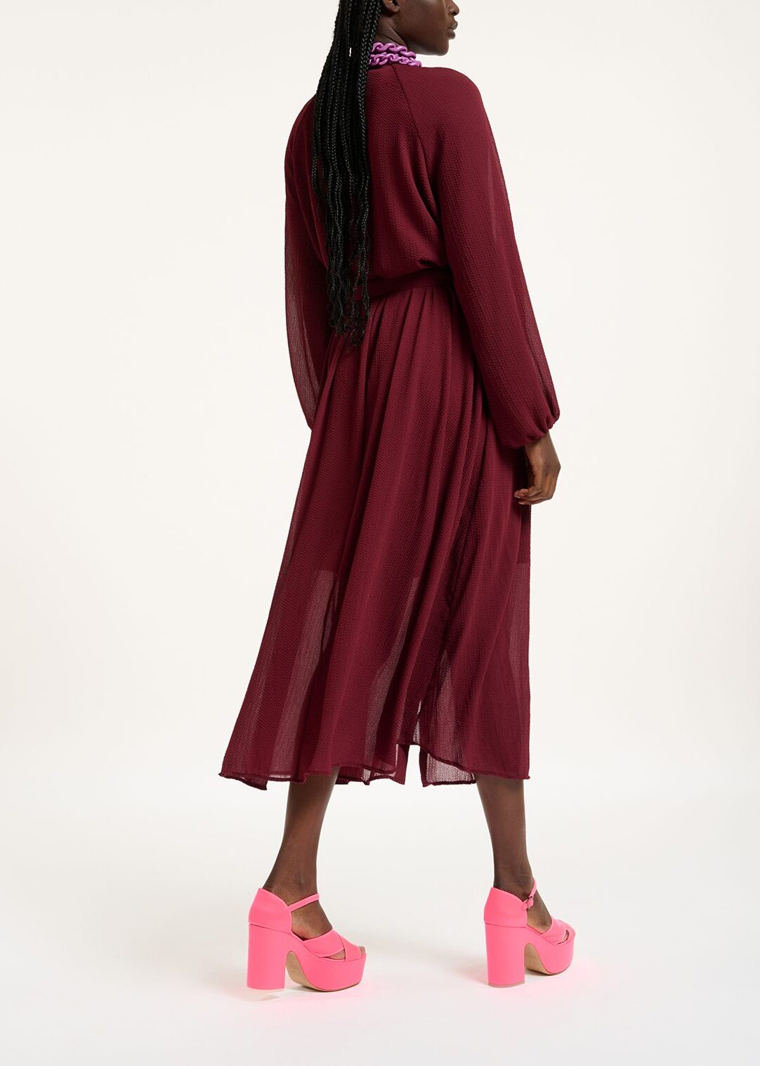 Robe chemise midi bordeaux avec ceinture RE—SSENTIEL | Essentiel second hand