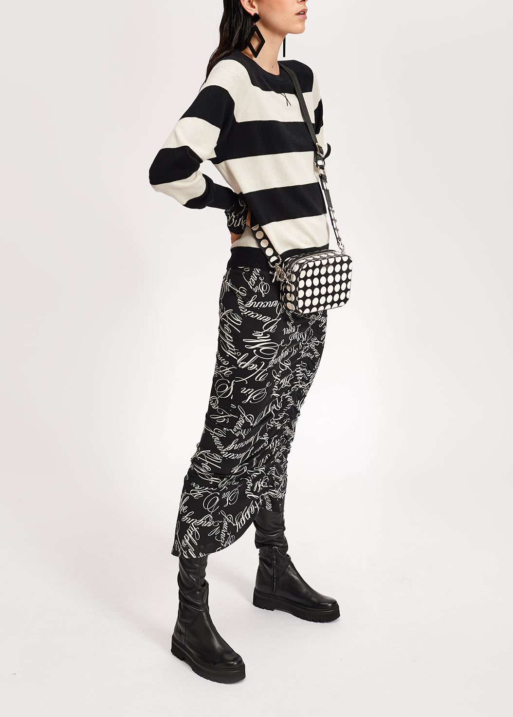 Robe midi noire à imprimé script RE—SSENTIEL | Essentiel second hand