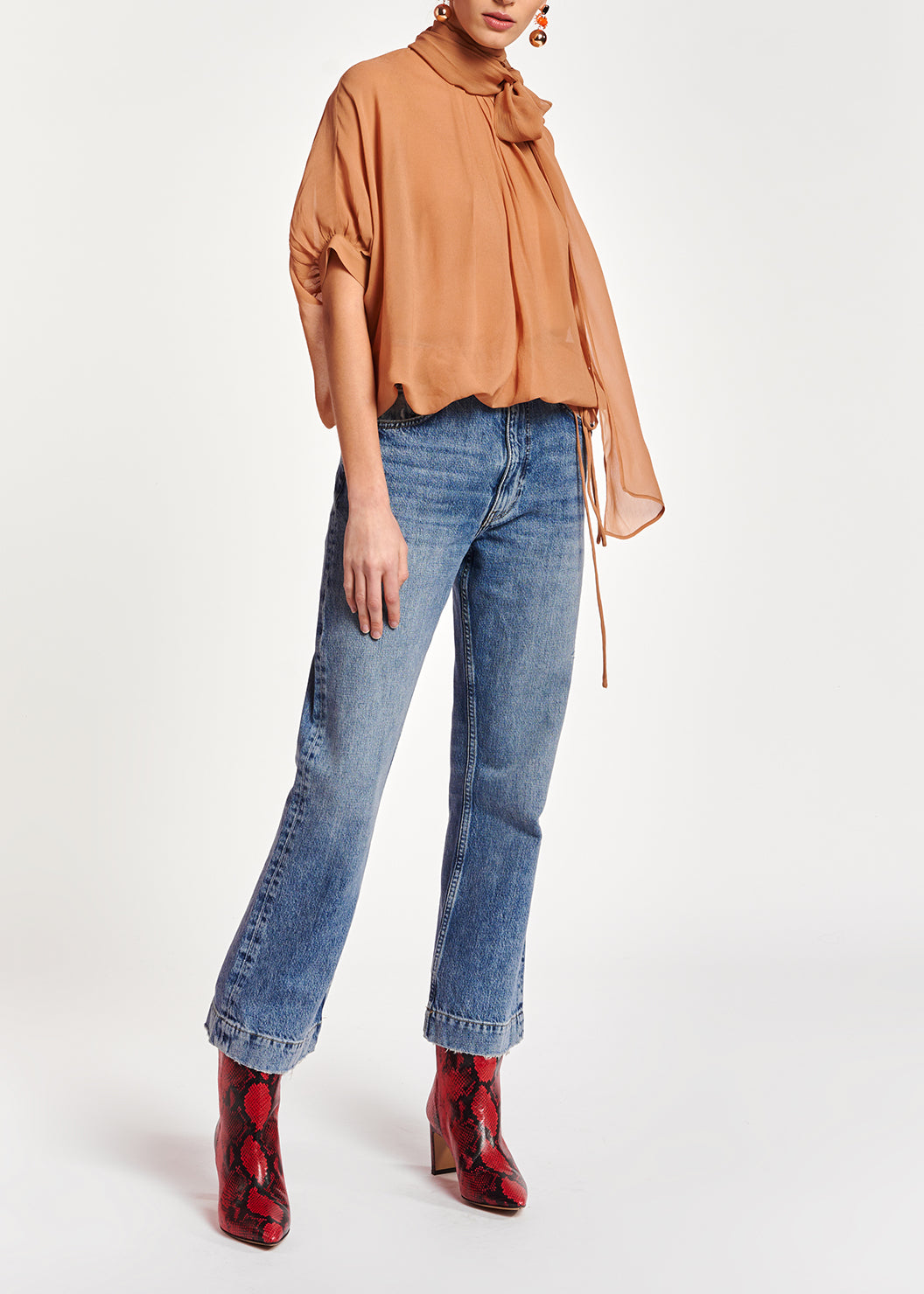 Tan voluminous sheer top RE—SSENTIEL | Essentiel second hand