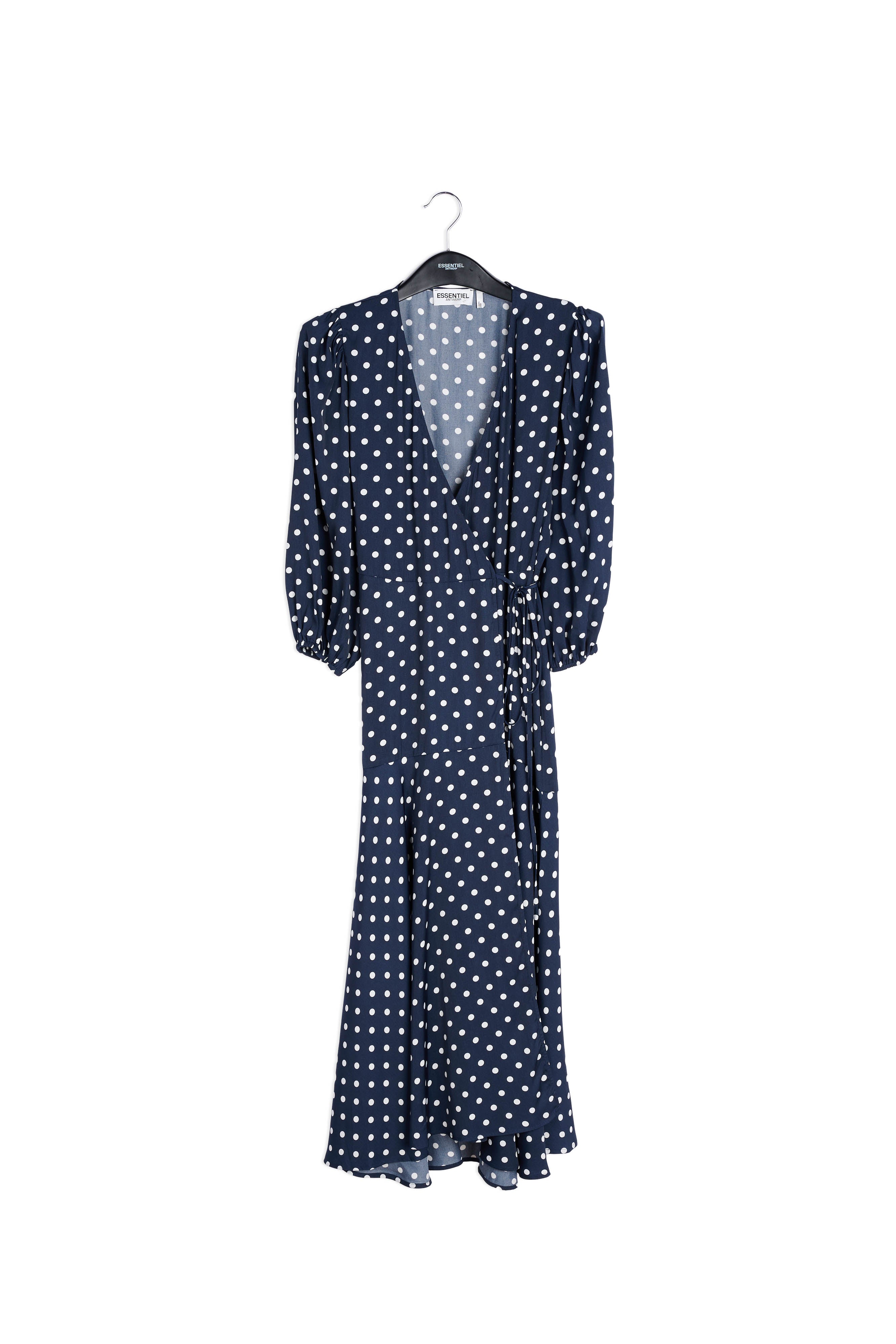 Dark blue polka dot wrap maxi dress RE—SSENTIEL | Essentiel second hand