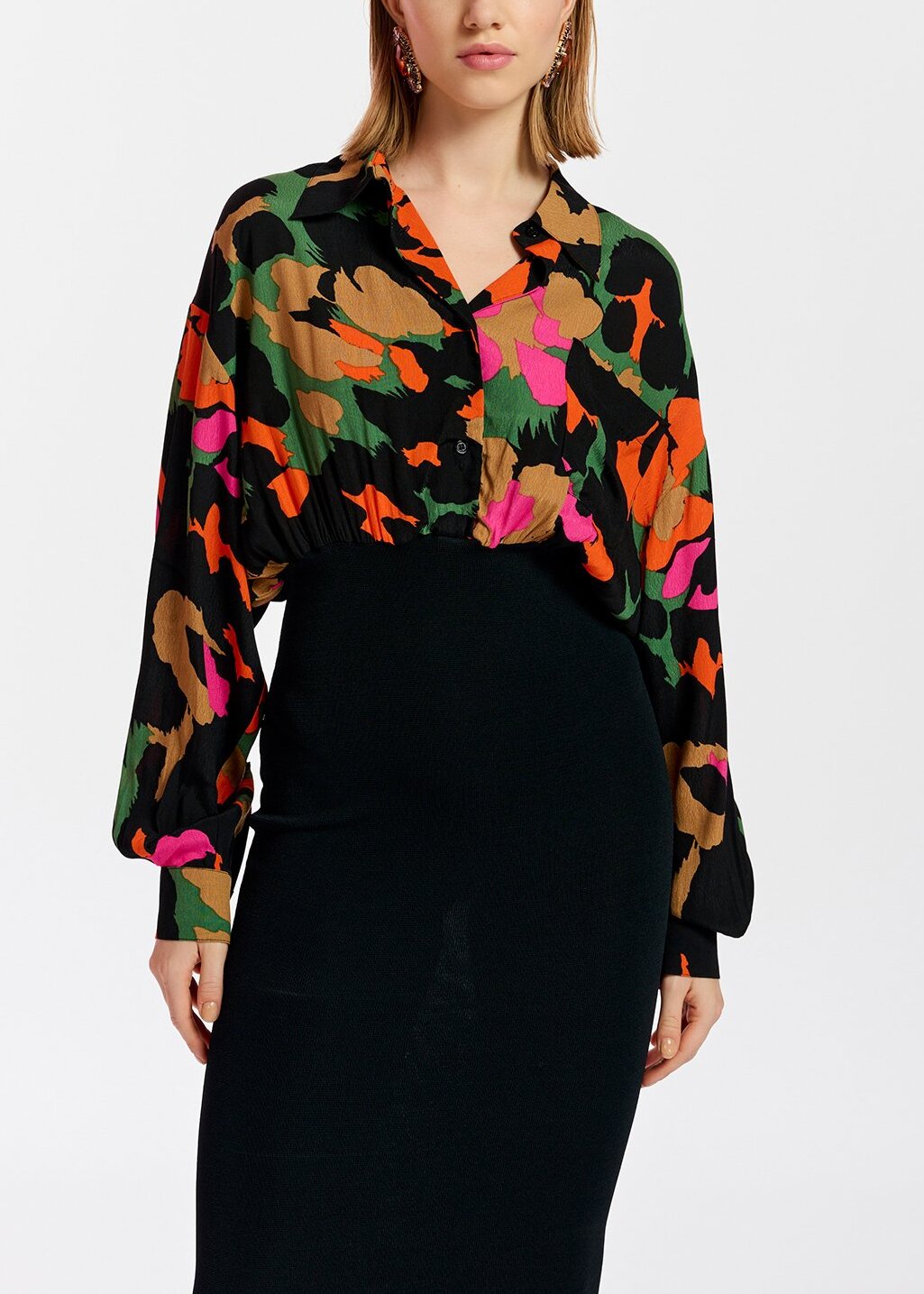 Black abstract-print and rib-knitted midi dress RE—SSENTIEL | Essentiel second hand