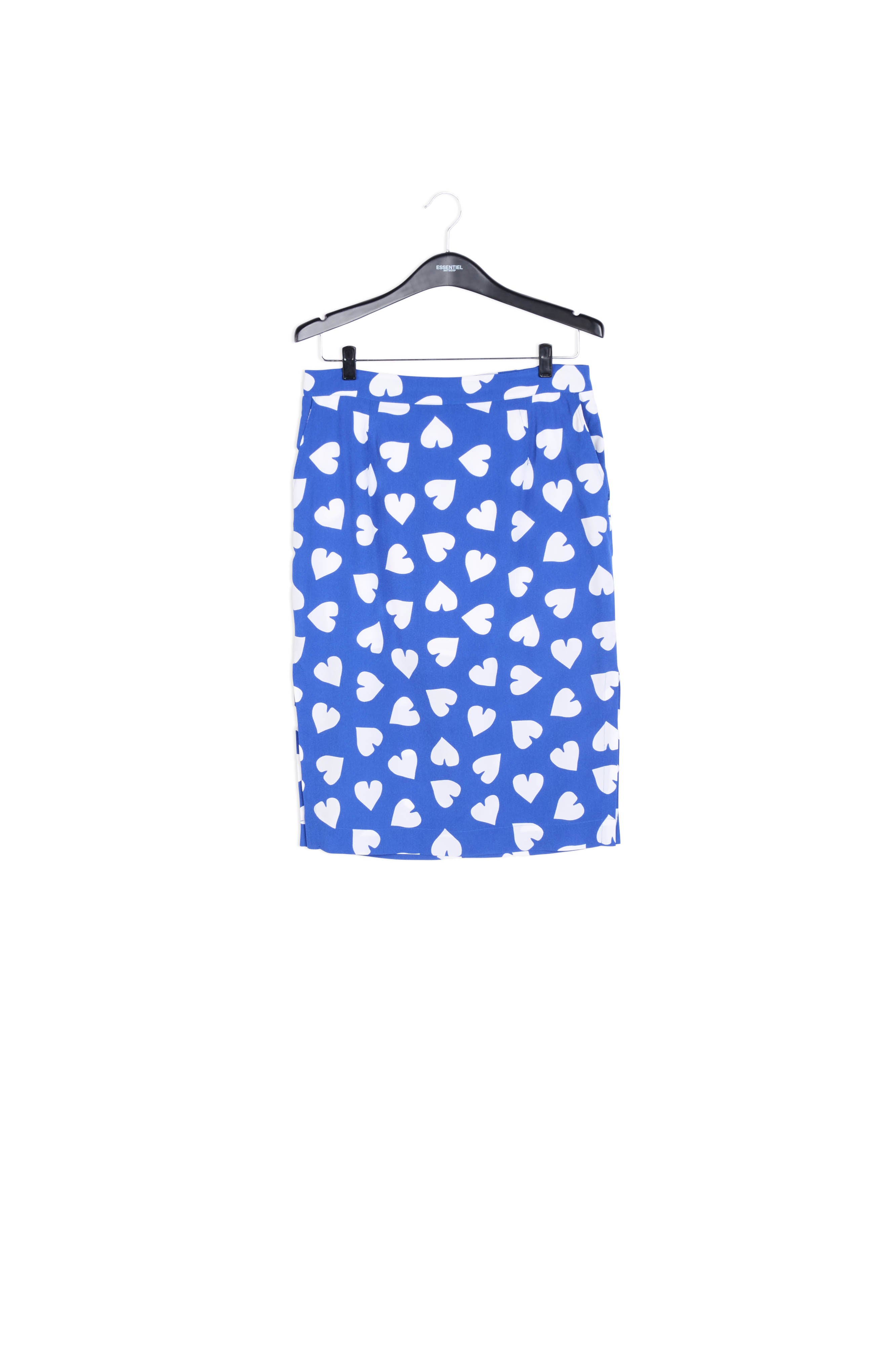 Blauwe rechte rok met witte hartenprint RE—SSENTIEL | Essentiel second hand