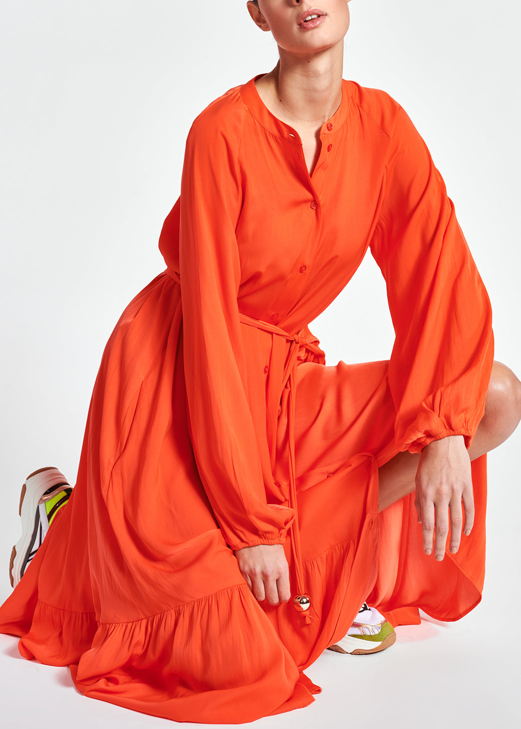 Bright orange long-sleeved maxi dress RE—SSENTIEL | Essentiel second hand