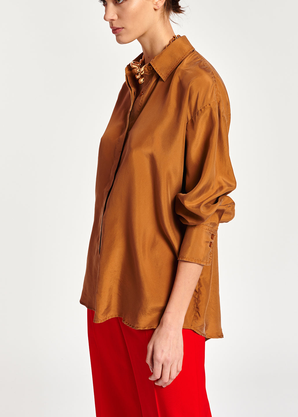 Camel loose-fit silk shirt RE—SSENTIEL | Essentiel second hand
