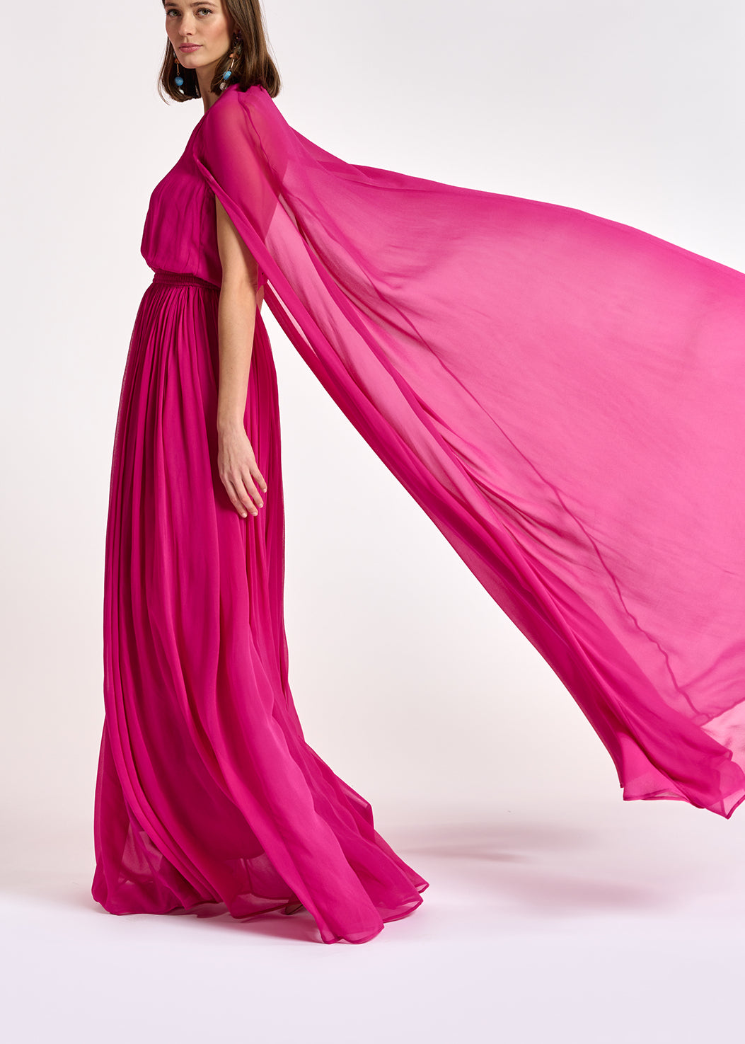 Fuchsia maxi-dress with cape-like sleeves RE—SSENTIEL | Essentiel second hand