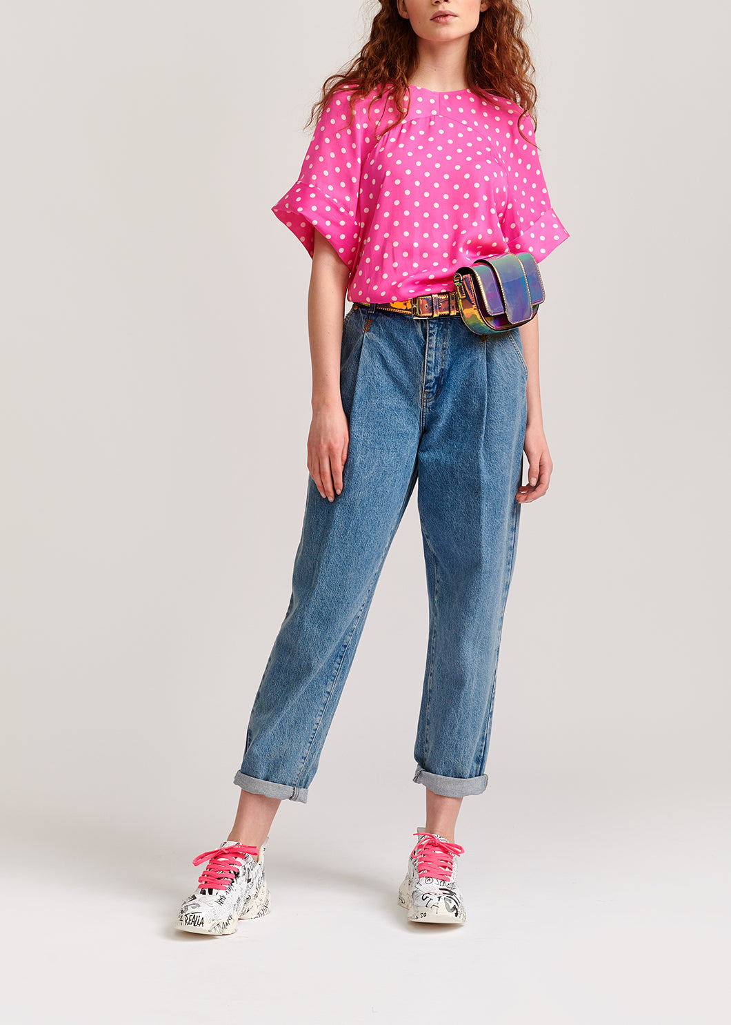 Neon pink polka dot top RE—SSENTIEL | Essentiel second hand