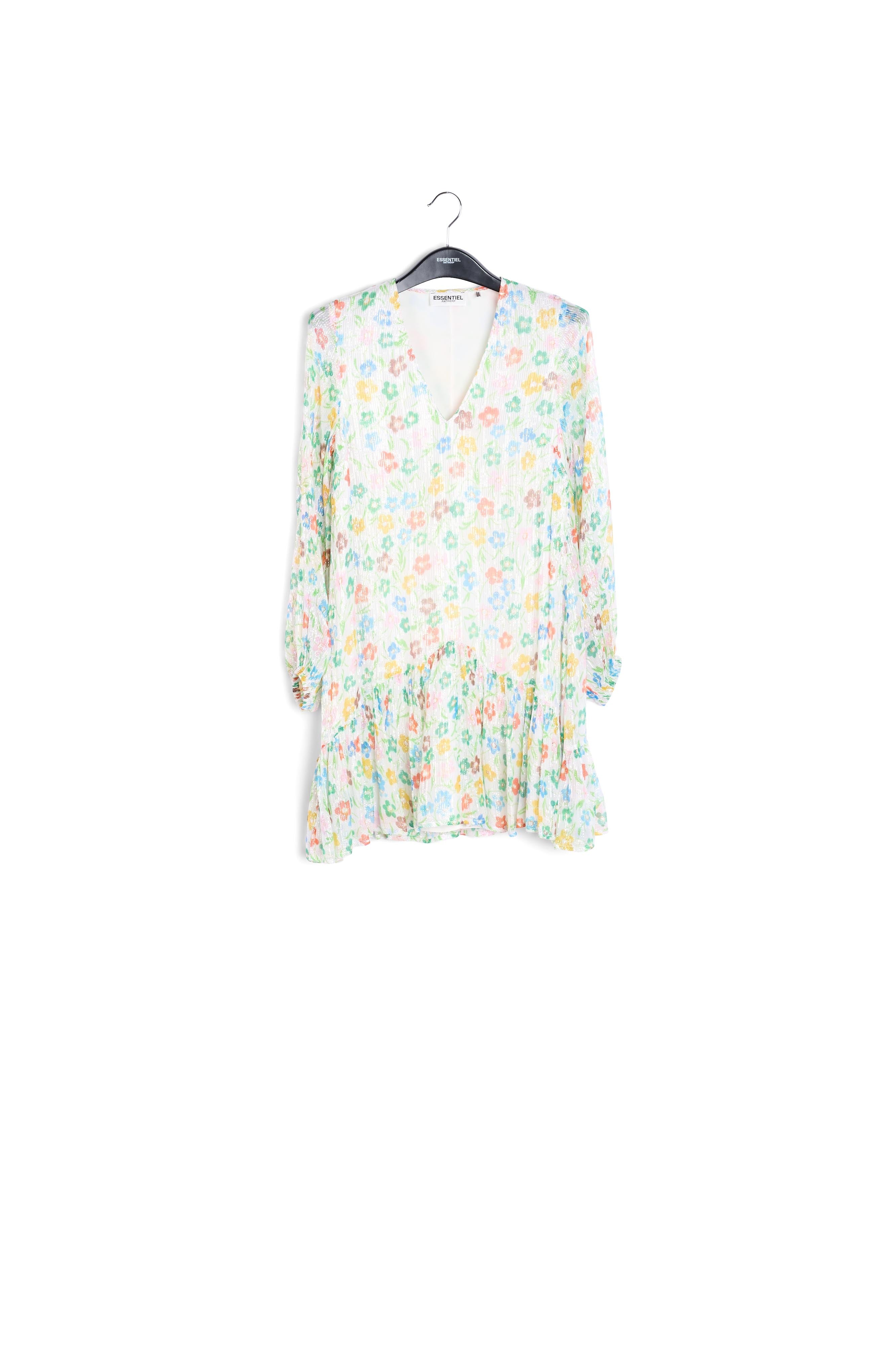 Gebroken witte bloemenjurk met volant RE—SSENTIEL | Essentiel second hand