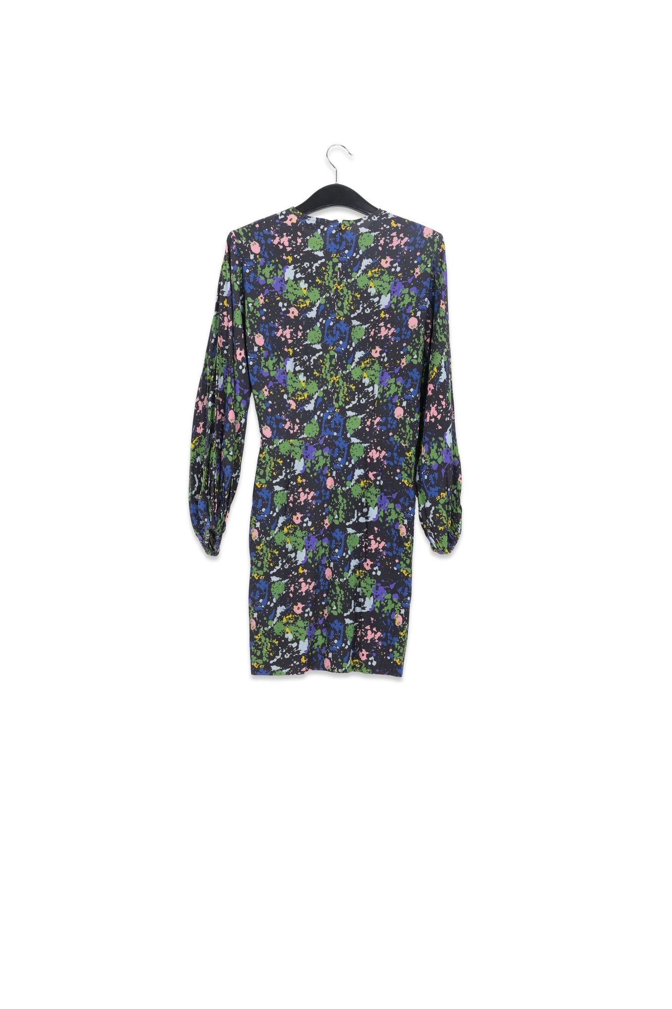 Mini-robe noire et bleue fleurie à taille cintrée RE—SSENTIEL | Essentiel second hand