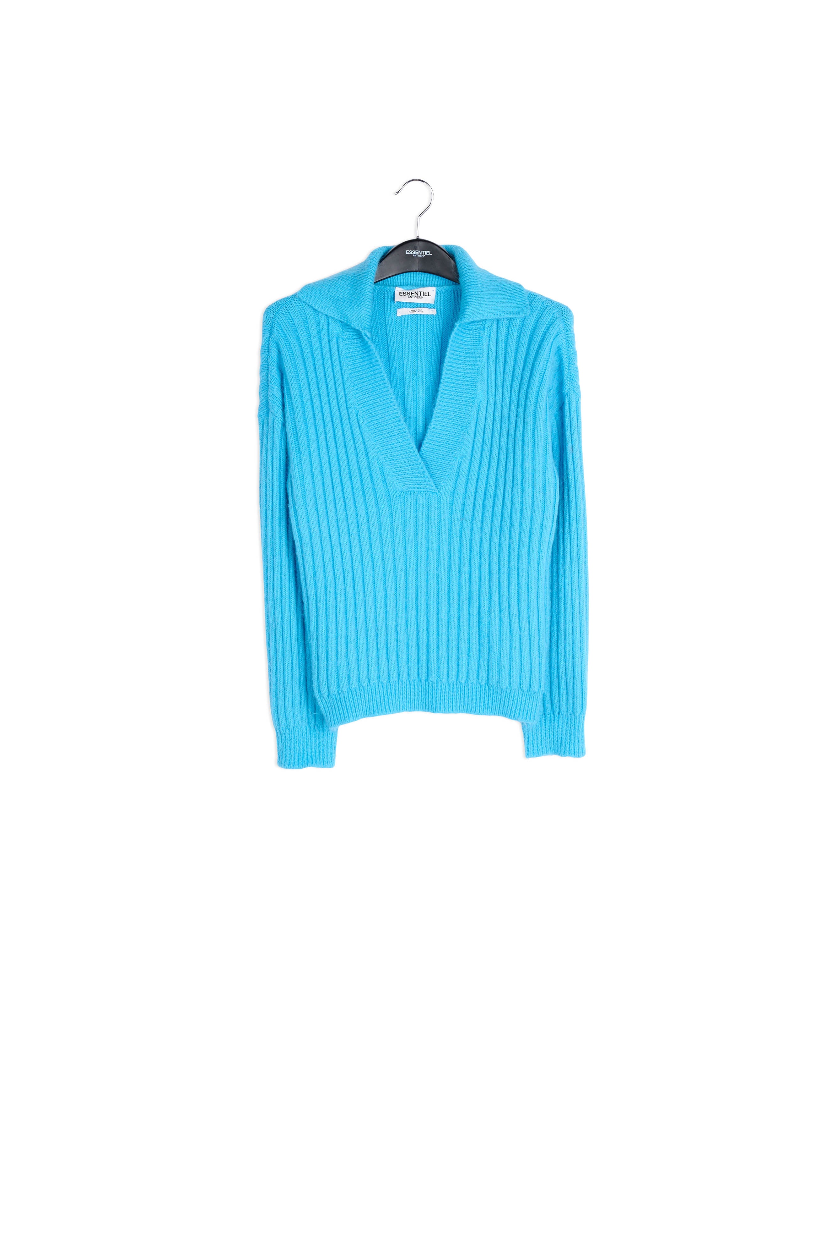 Blue V-neck ribbed-knit sweater RE—SSENTIEL | Essentiel second hand