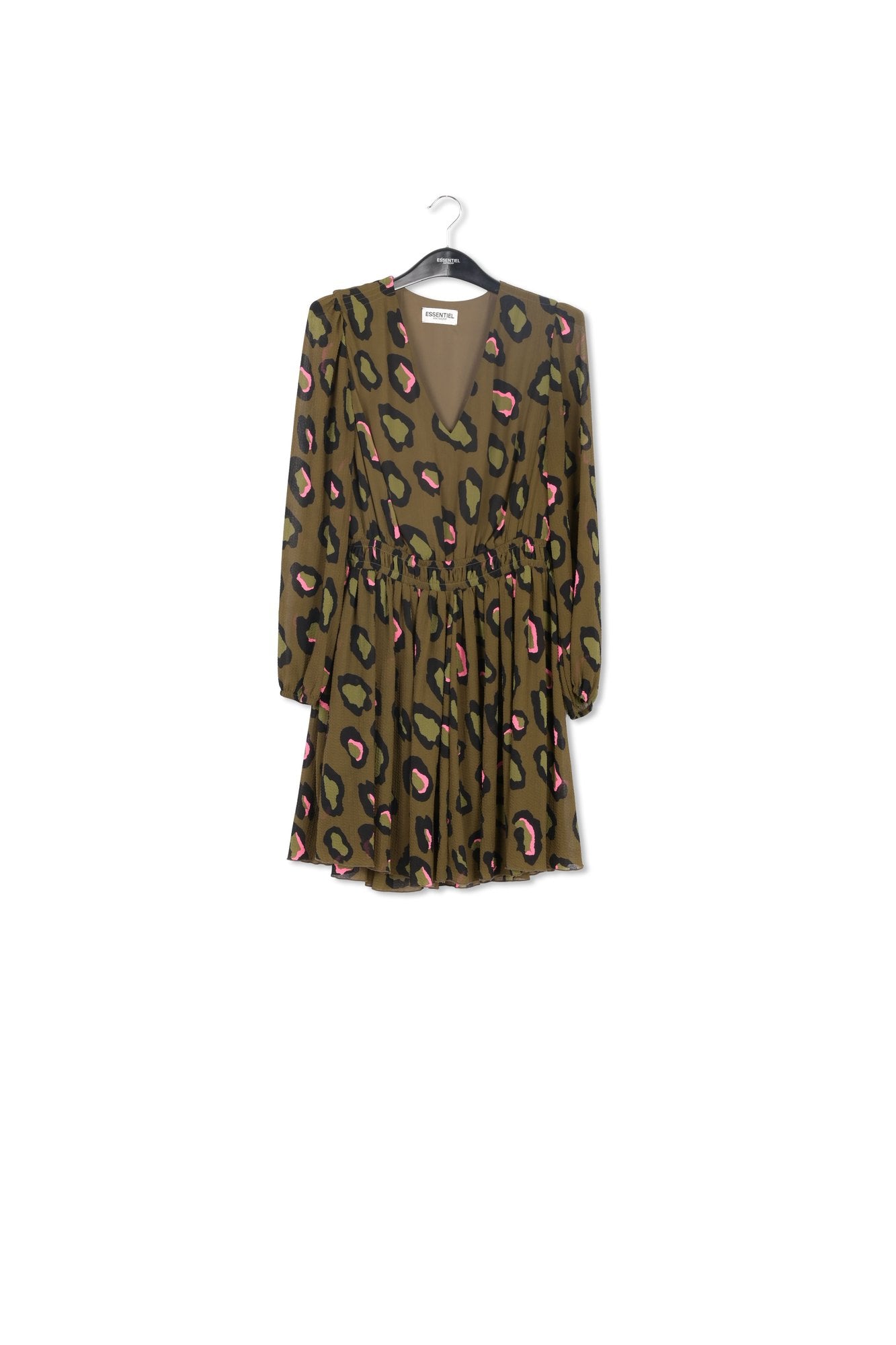 Khaki leopard-print mini dress RE—SSENTIEL | Essentiel second hand