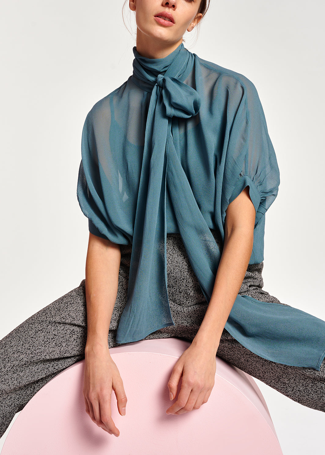 Blue voluminous sheer top RE—SSENTIEL | Essentiel second hand