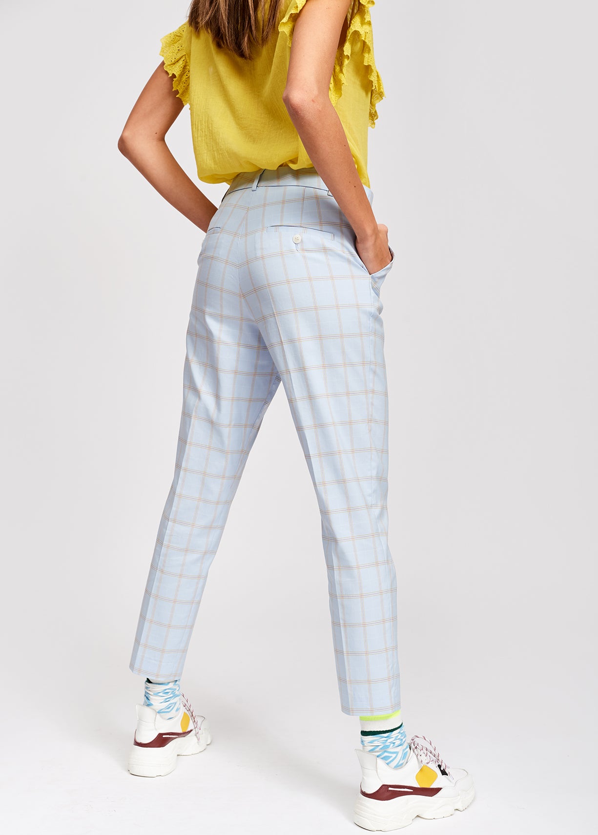 Light blue plaid tailored trousers RE—SSENTIEL | Essentiel second hand