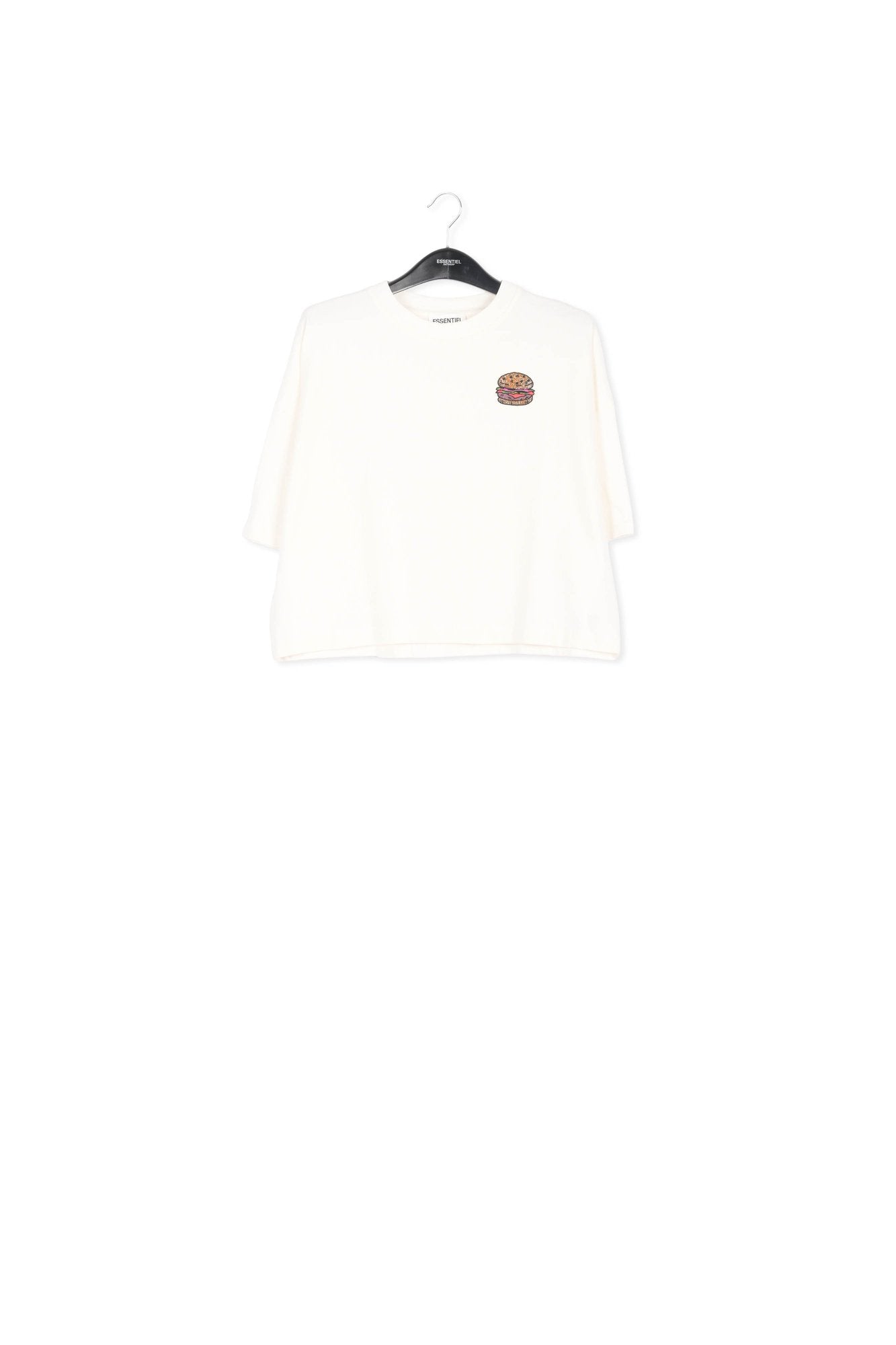 Off-white organic cotton T-shirt with hamburger embroidery RE—SSENTIEL | Essentiel second hand