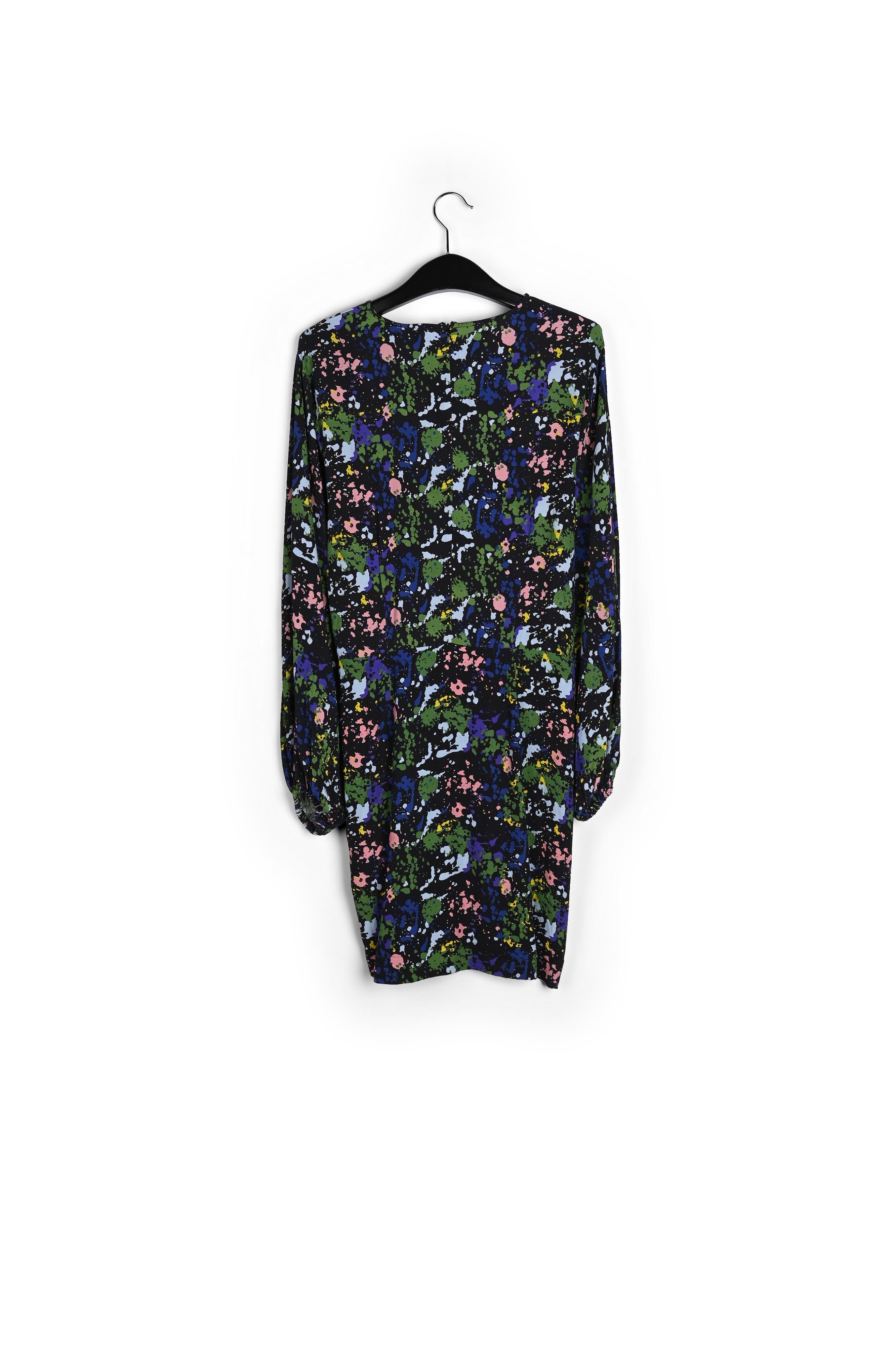 Zwarte en blauwe mini-jurk met bloemenprint RE—SSENTIEL | Essentiel second hand
