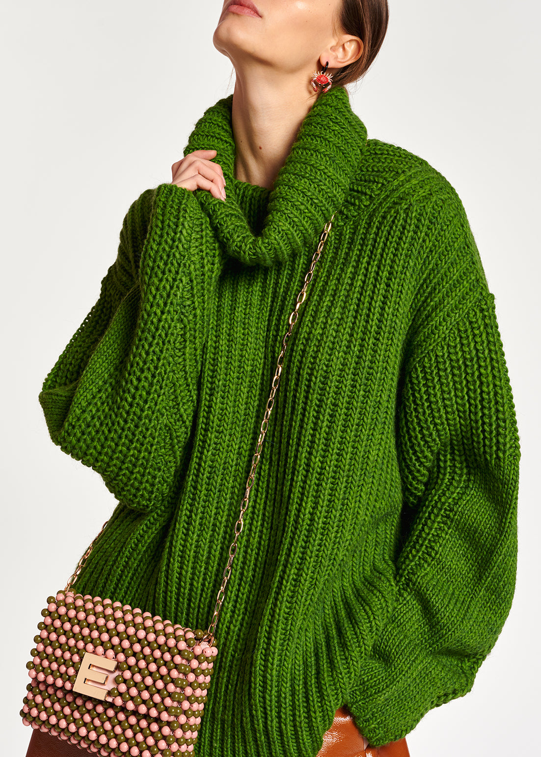 Green chunky ribbed turtleneck sweater RE—SSENTIEL | Essentiel second hand