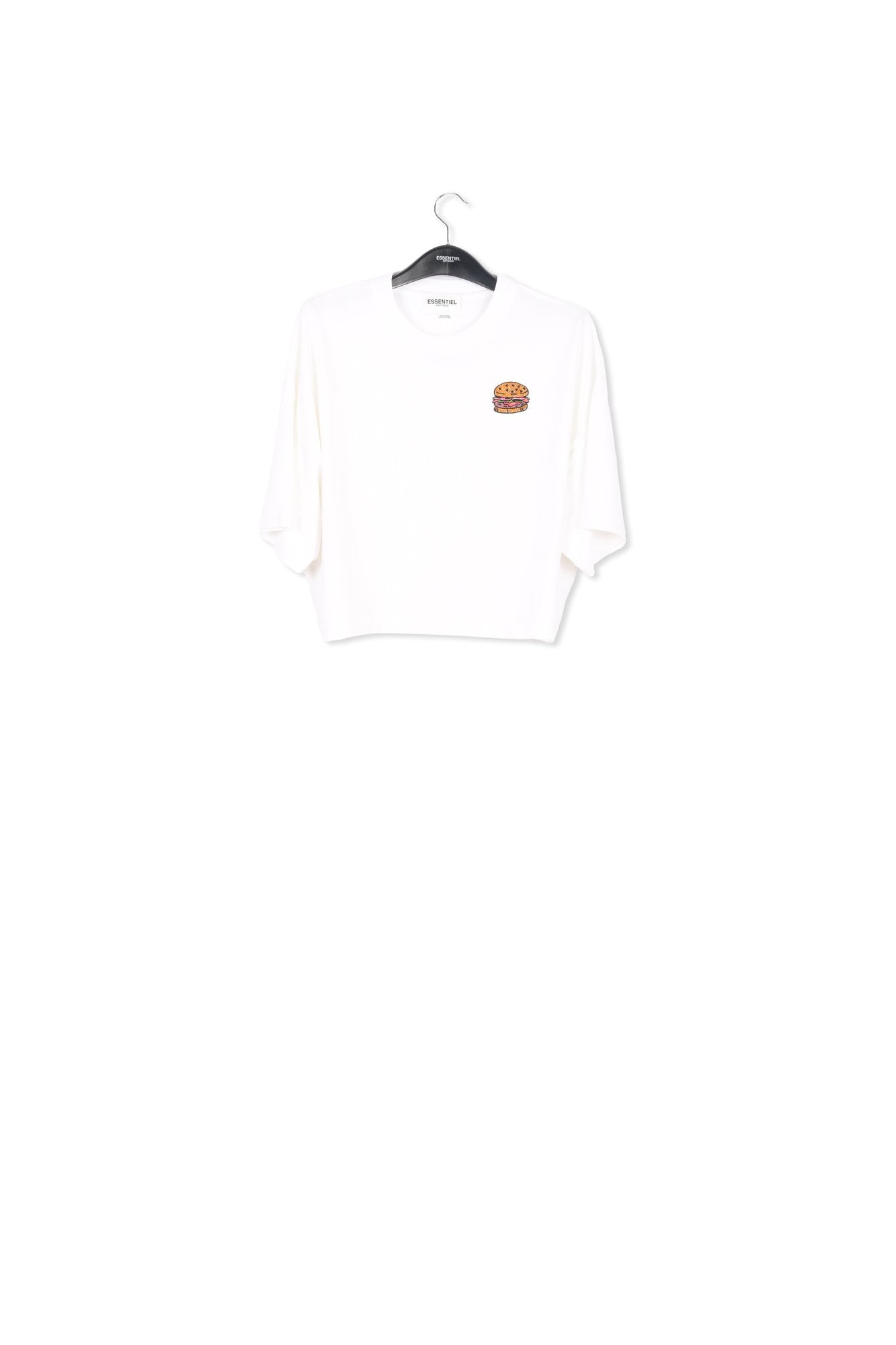 Off-white organic cotton T-shirt with hamburger embroidery RE—SSENTIEL | Essentiel second hand