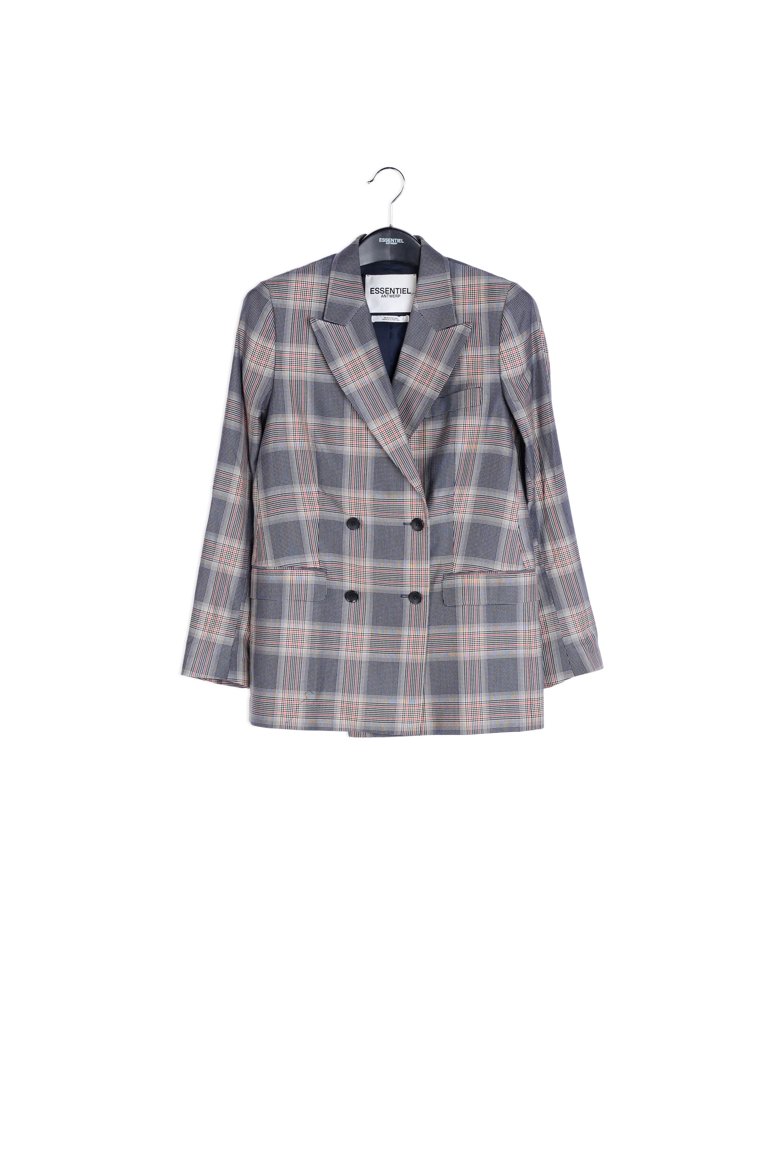 Veste croisée en tartan gris RE—SSENTIEL | Essentiel second hand