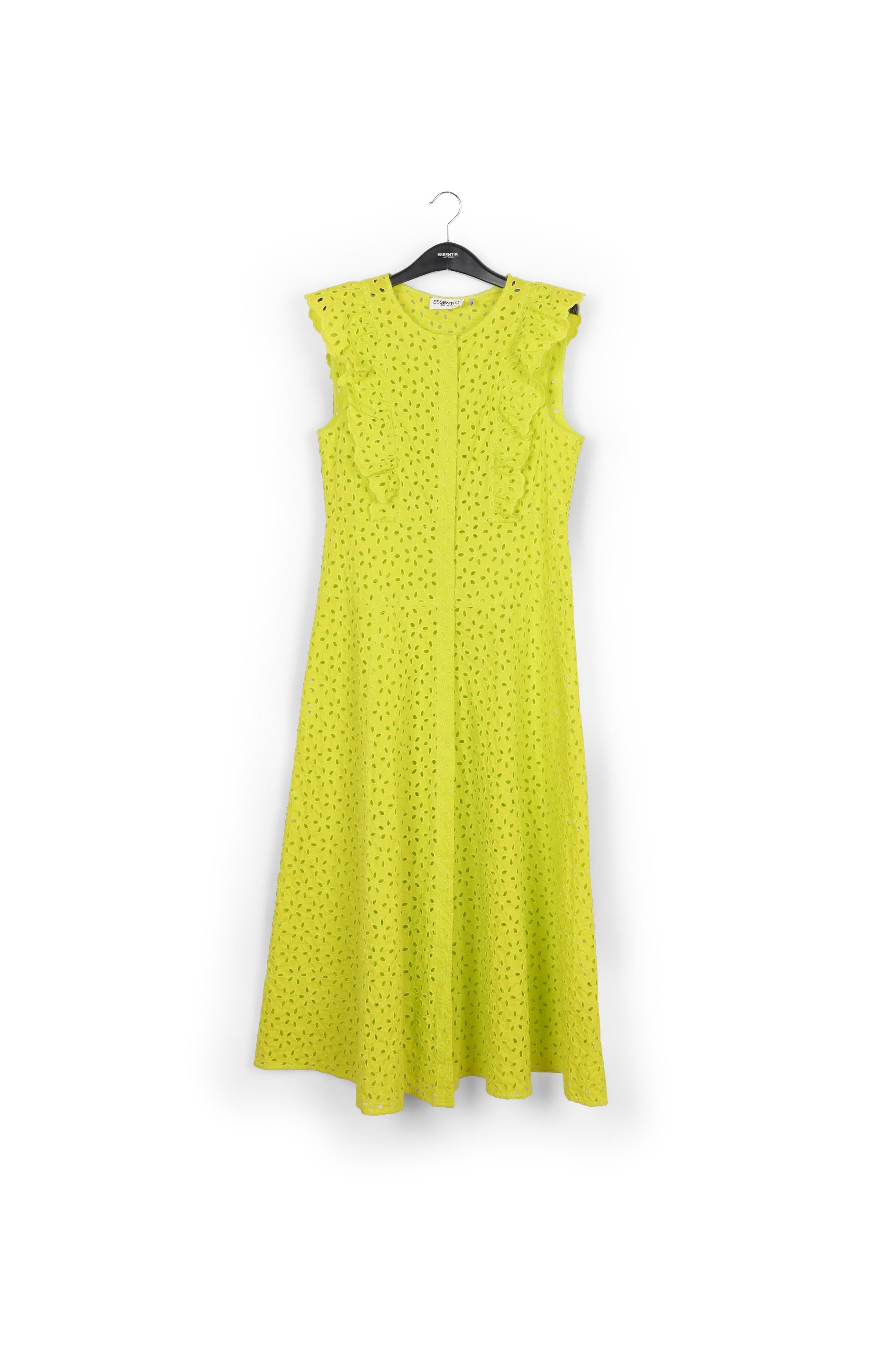 Lime green broderie anglaise cotton maxi dress RE—SSENTIEL | Essentiel second hand