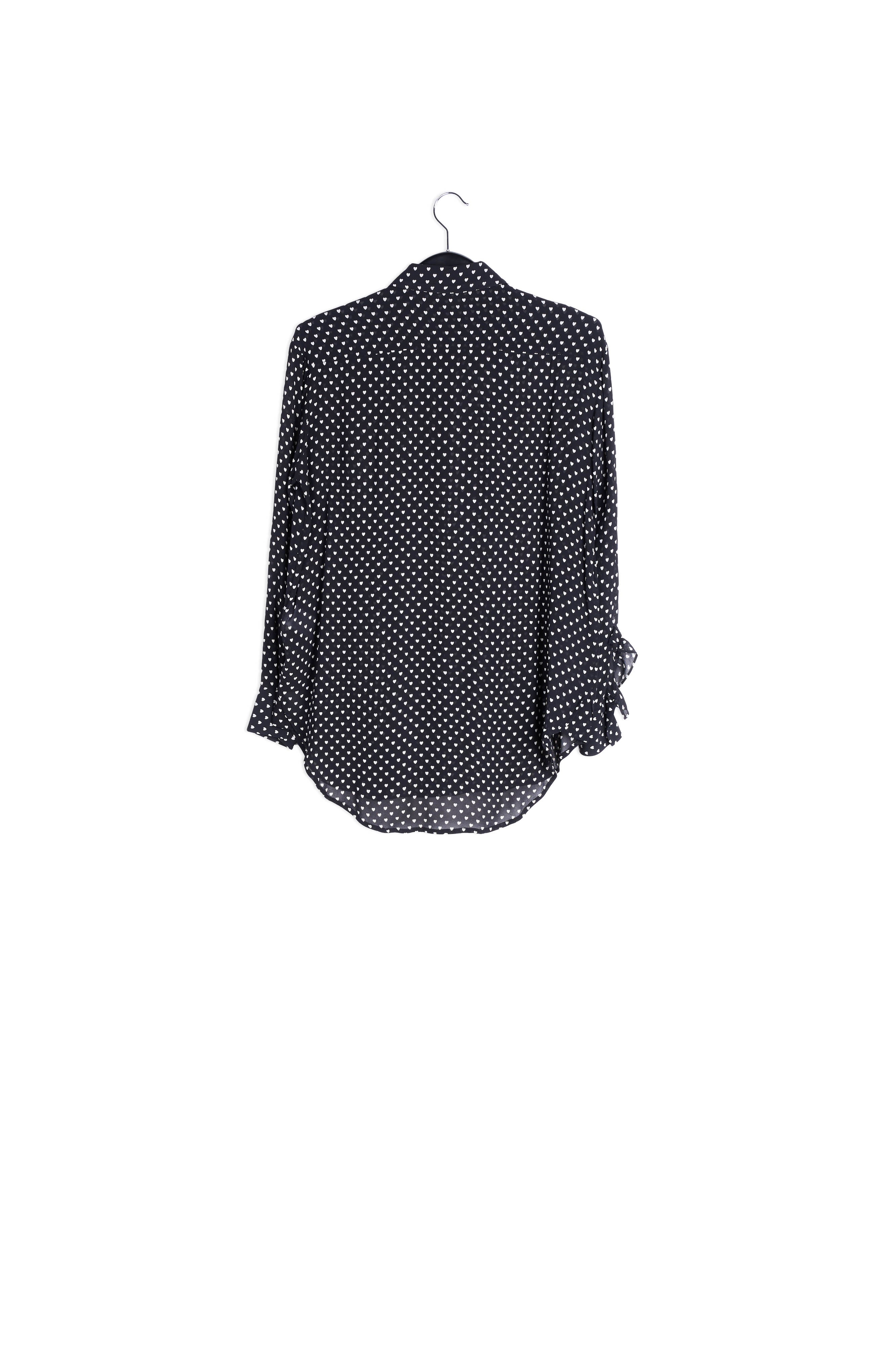 Zwart hemd met ruches en hartenprint RE—SSENTIEL | Essentiel second hand