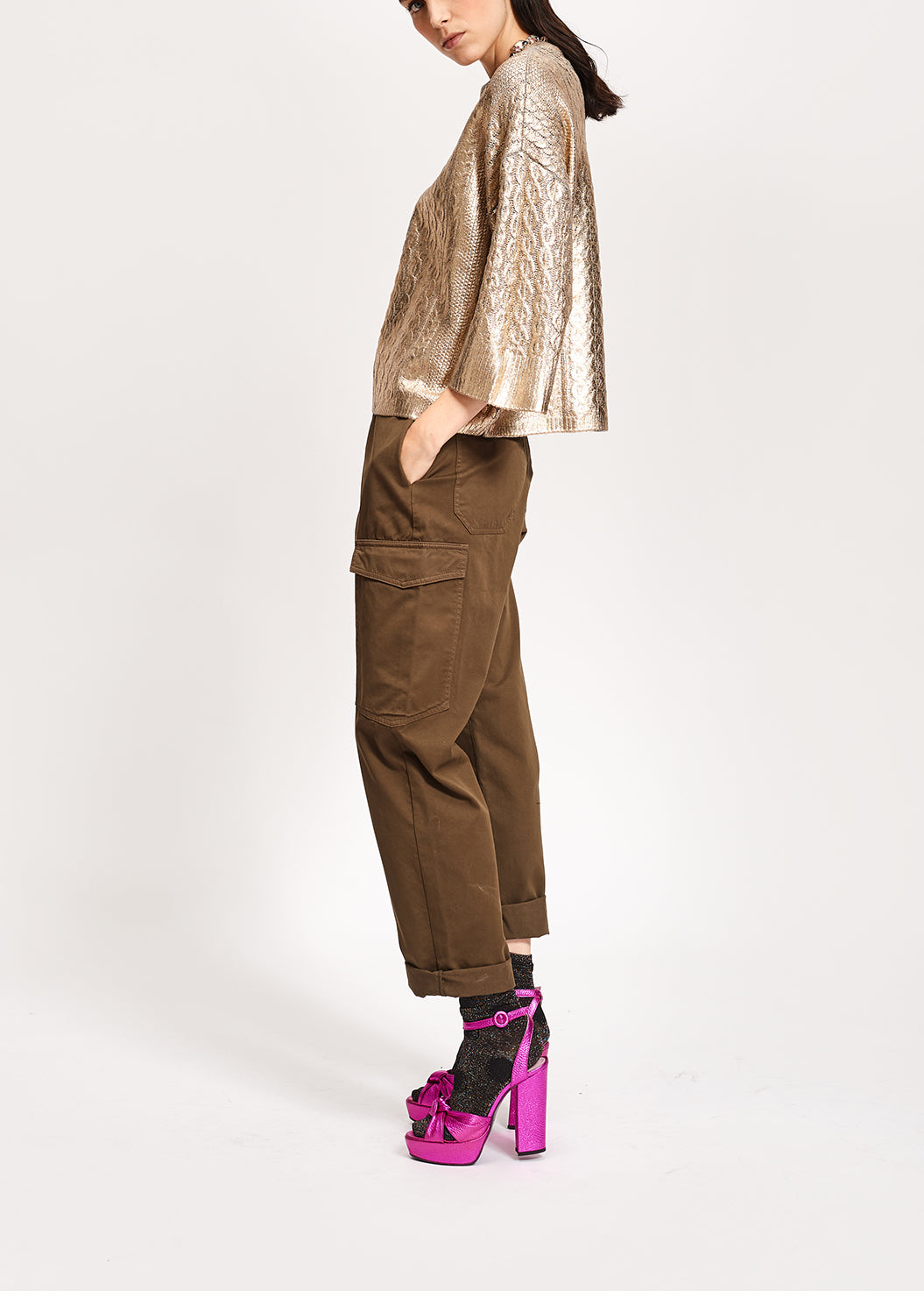 Gold metallic cable-knit sweater RE—SSENTIEL | Essentiel second hand