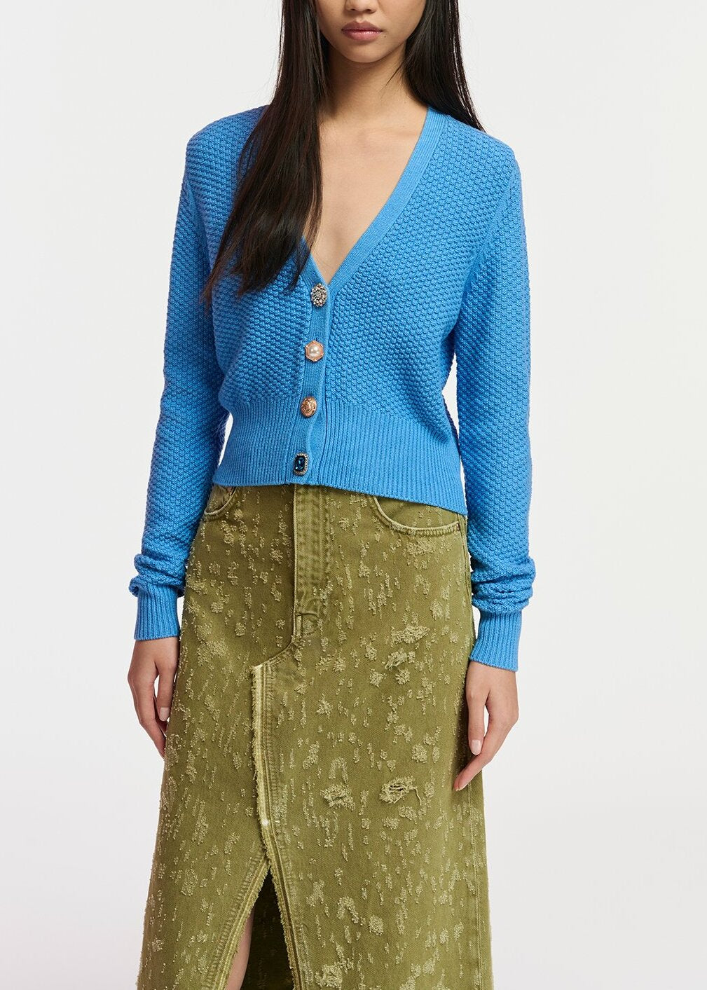 Cardigan en V bleu avec ornements RE—SSENTIEL | Essentiel second hand