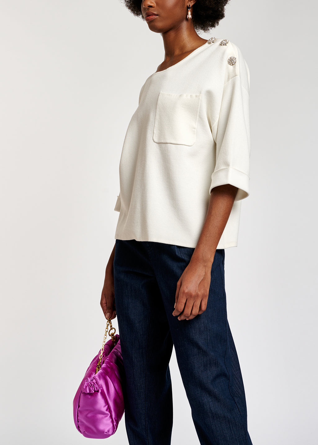 Off-white short-sleeved sweater RE—SSENTIEL | Essentiel second hand