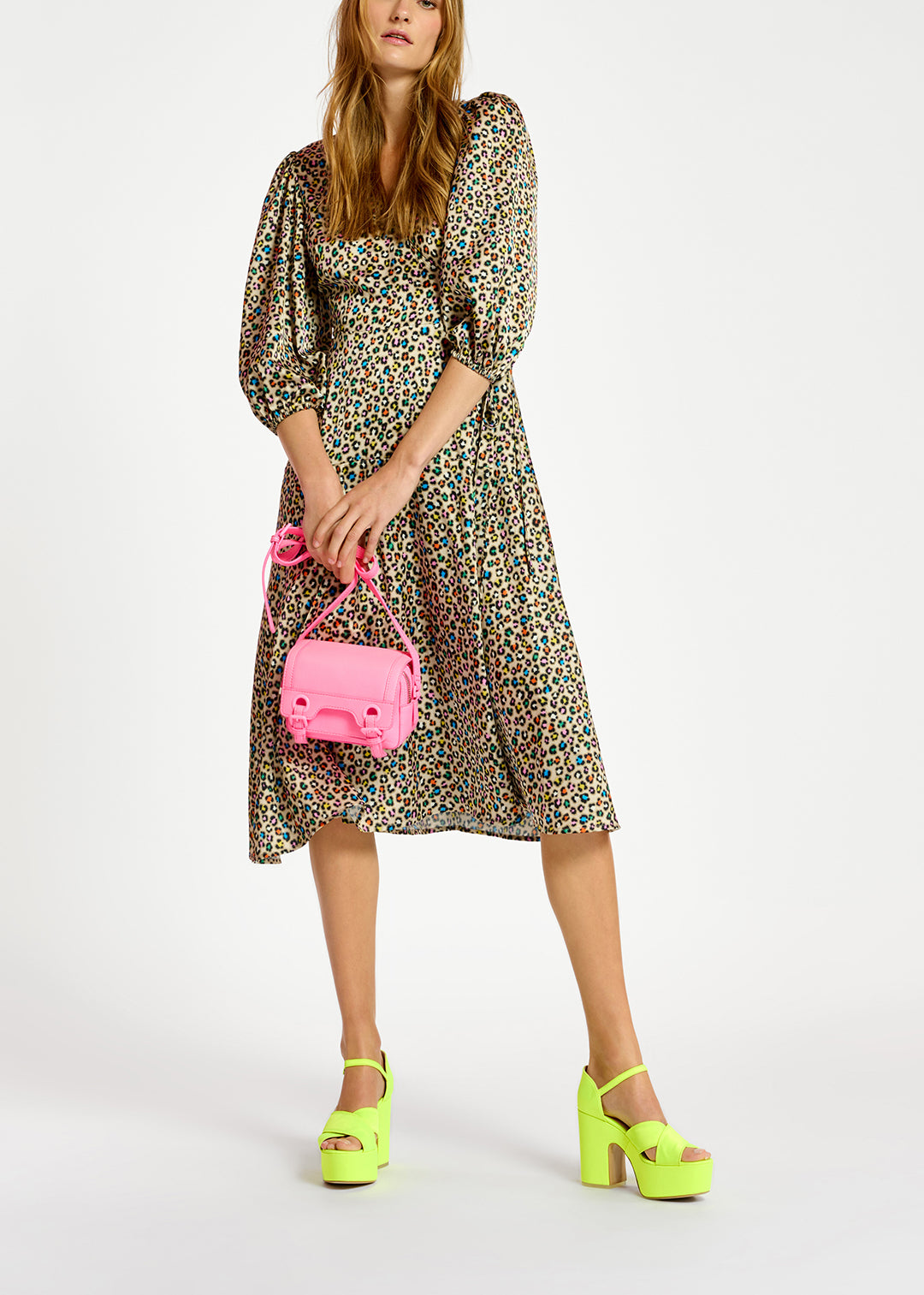 Beige midi-length wrap dress with multicolor leopard print RE—SSENTIEL | Essentiel second hand