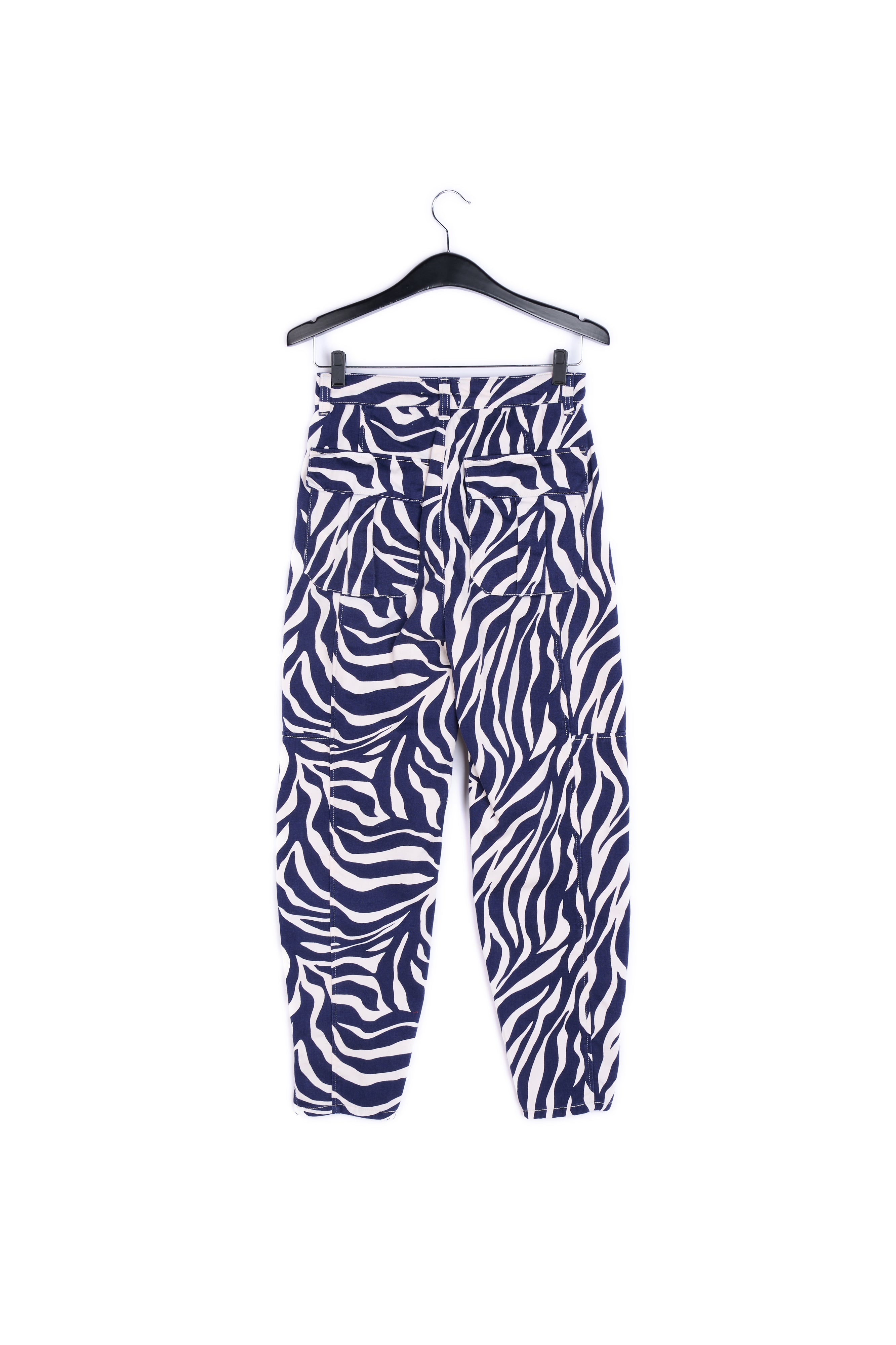 Pantalon treillis à imprimé zèbre blanc cassé et bleu marine RE—SSENTIEL | Essentiel second hand
