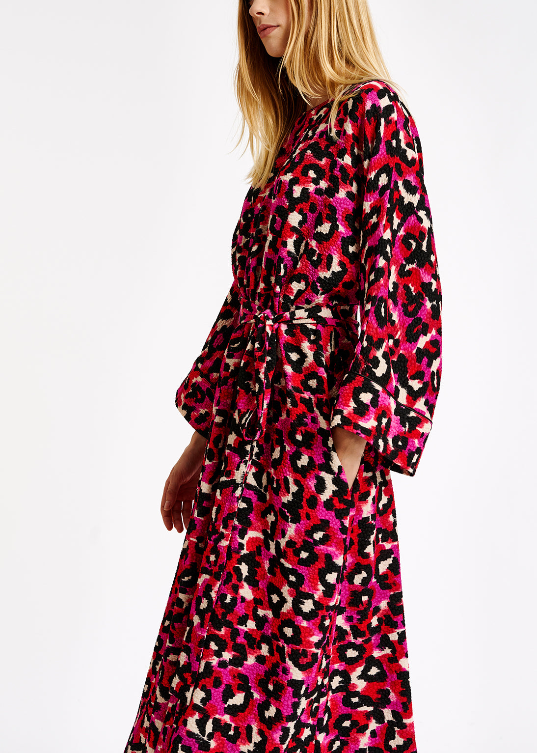 Pink and red leopard print midi dress RE—SSENTIEL | Essentiel second hand