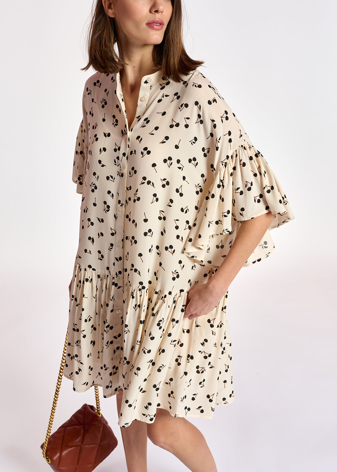 Gebroken witte mini-jurk met kersenprint RE—SSENTIEL | Essentiel second hand