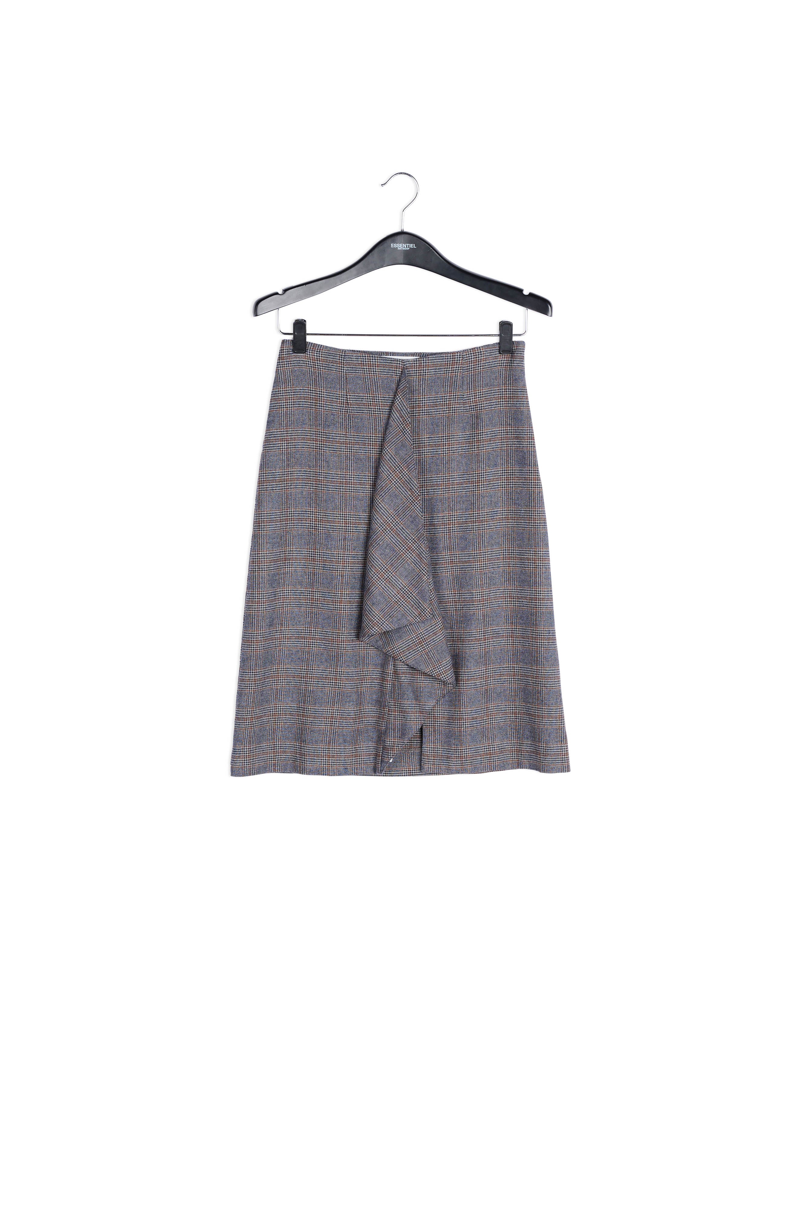 Grey checked knee skirt with flounce and slit RE—SSENTIEL | Essentiel second hand