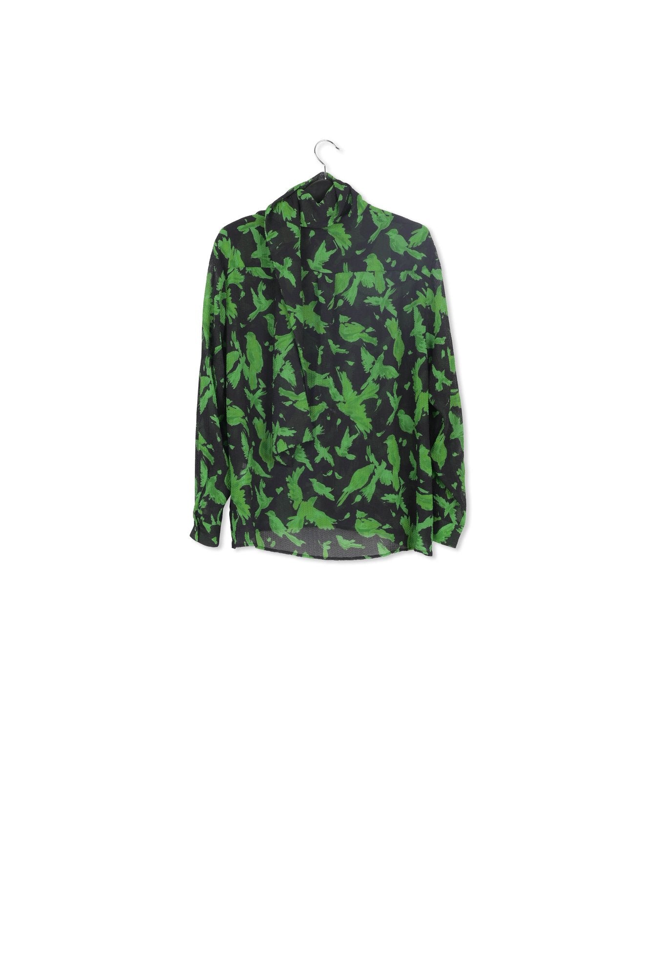 Black and green relaxed-fit shirt with pussy bow RE—SSENTIEL | Essentiel second hand