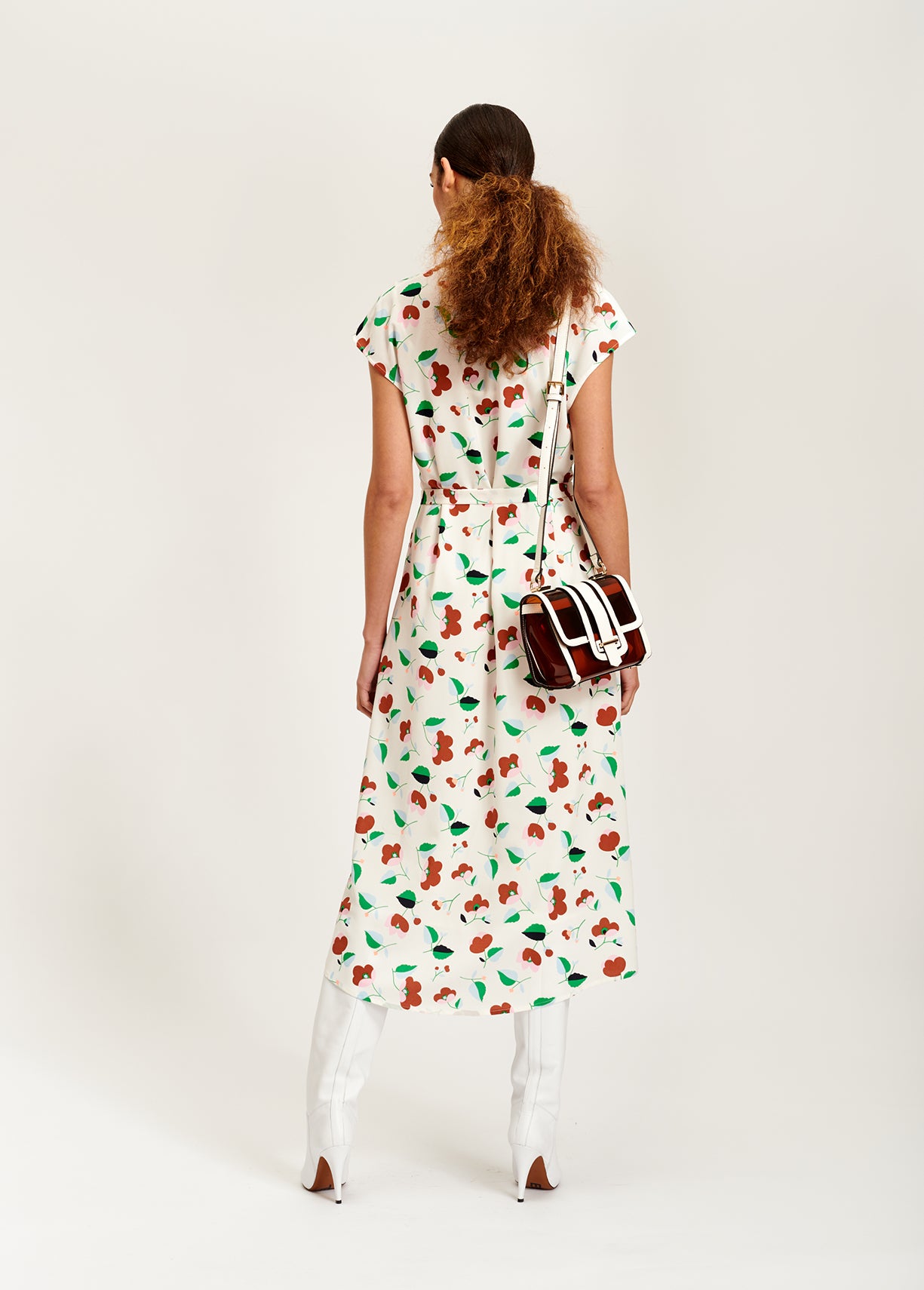 Off-white floral belted midi dress RE—SSENTIEL | Essentiel second hand