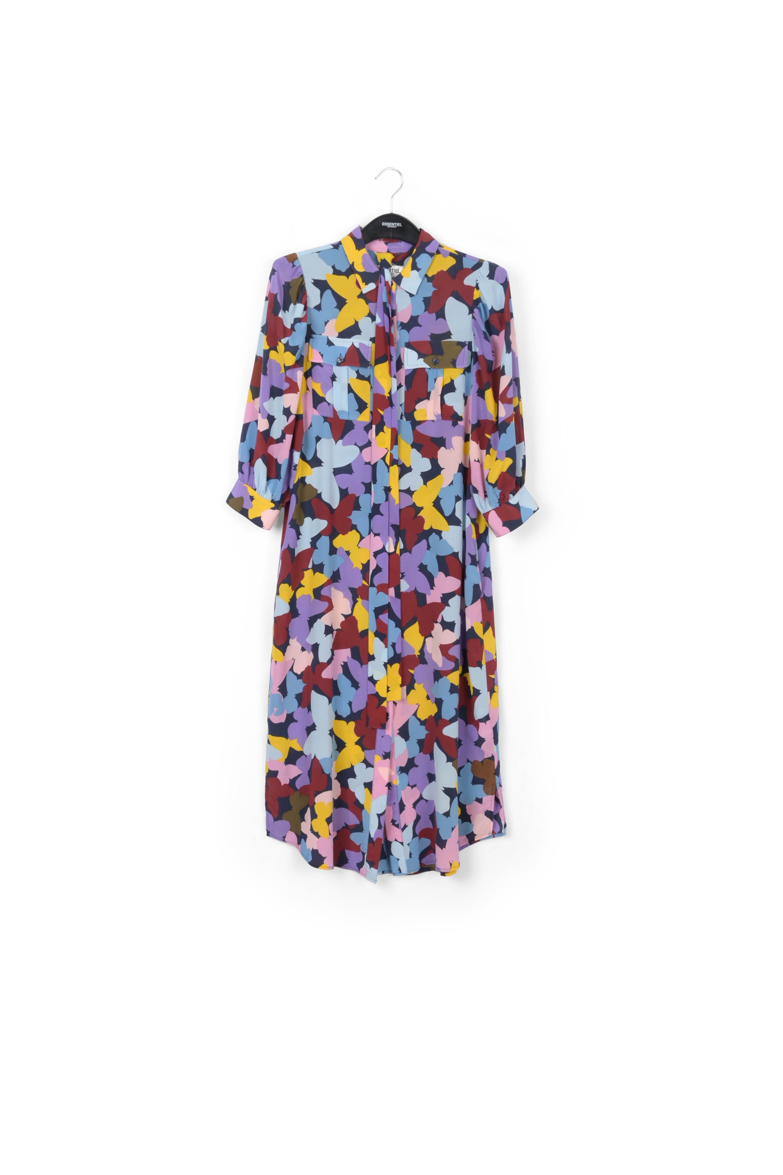 Silk burgundy, lilac and blue butterfly-print midi dress RE—SSENTIEL | Essentiel second hand