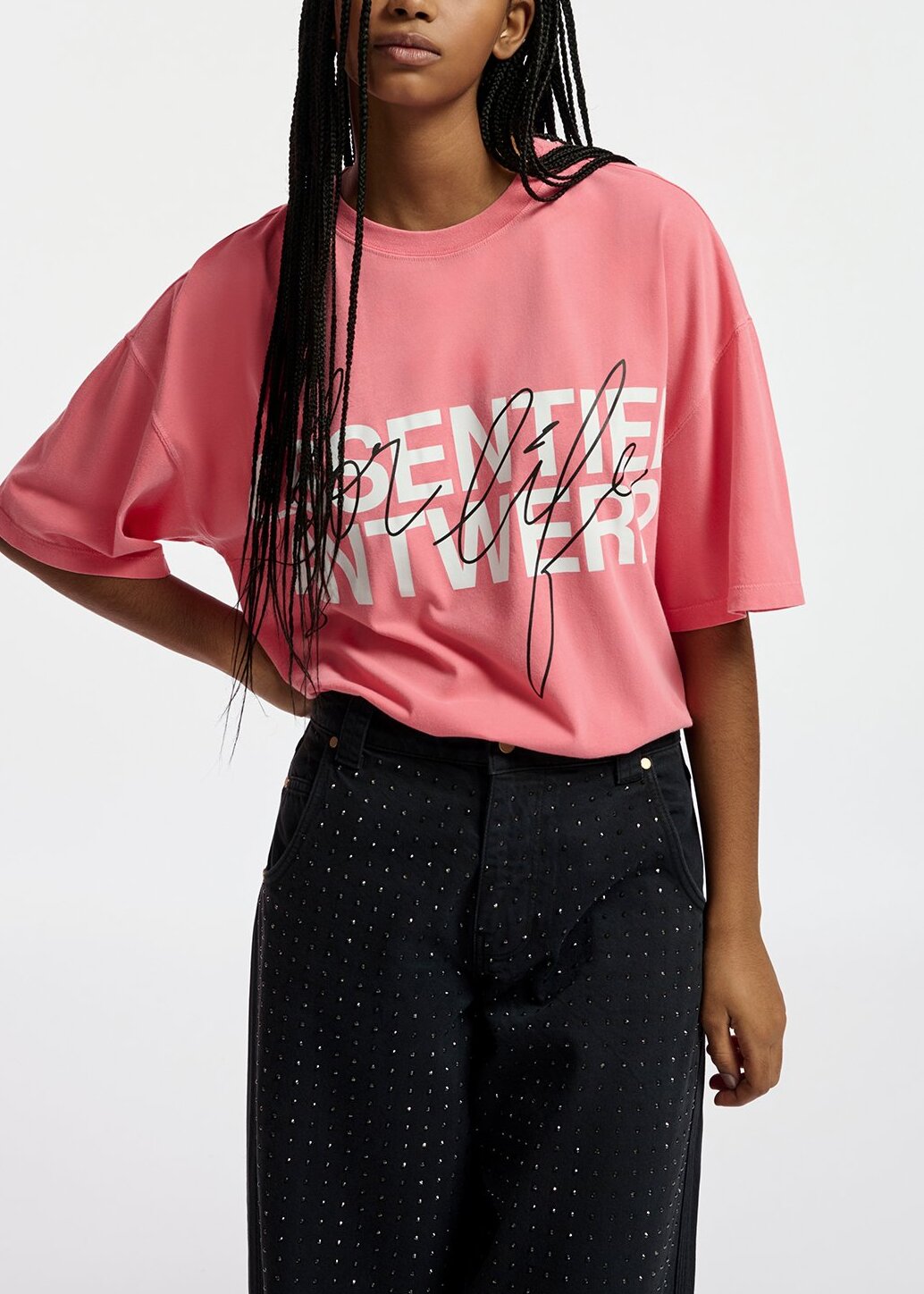 Black rhinestone-embellished wide-leg jeans RE—SSENTIEL | Essentiel second hand