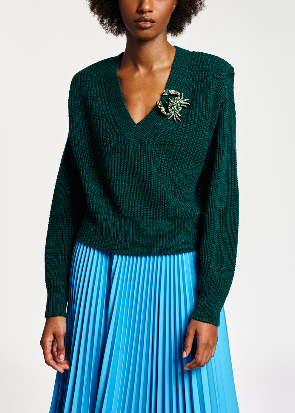 Dark green sweater with padded shoulders RE—SSENTIEL | Essentiel second hand