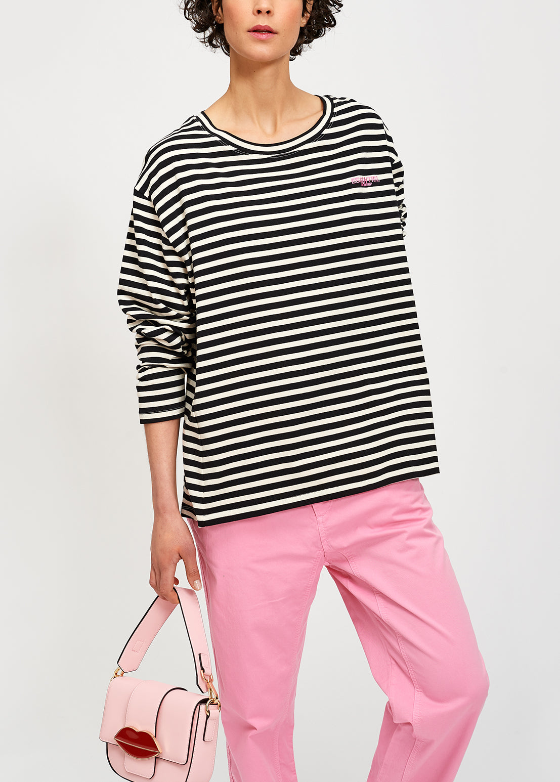 Black and white striped t-shirt with essentiel logo RE—SSENTIEL | Essentiel second hand