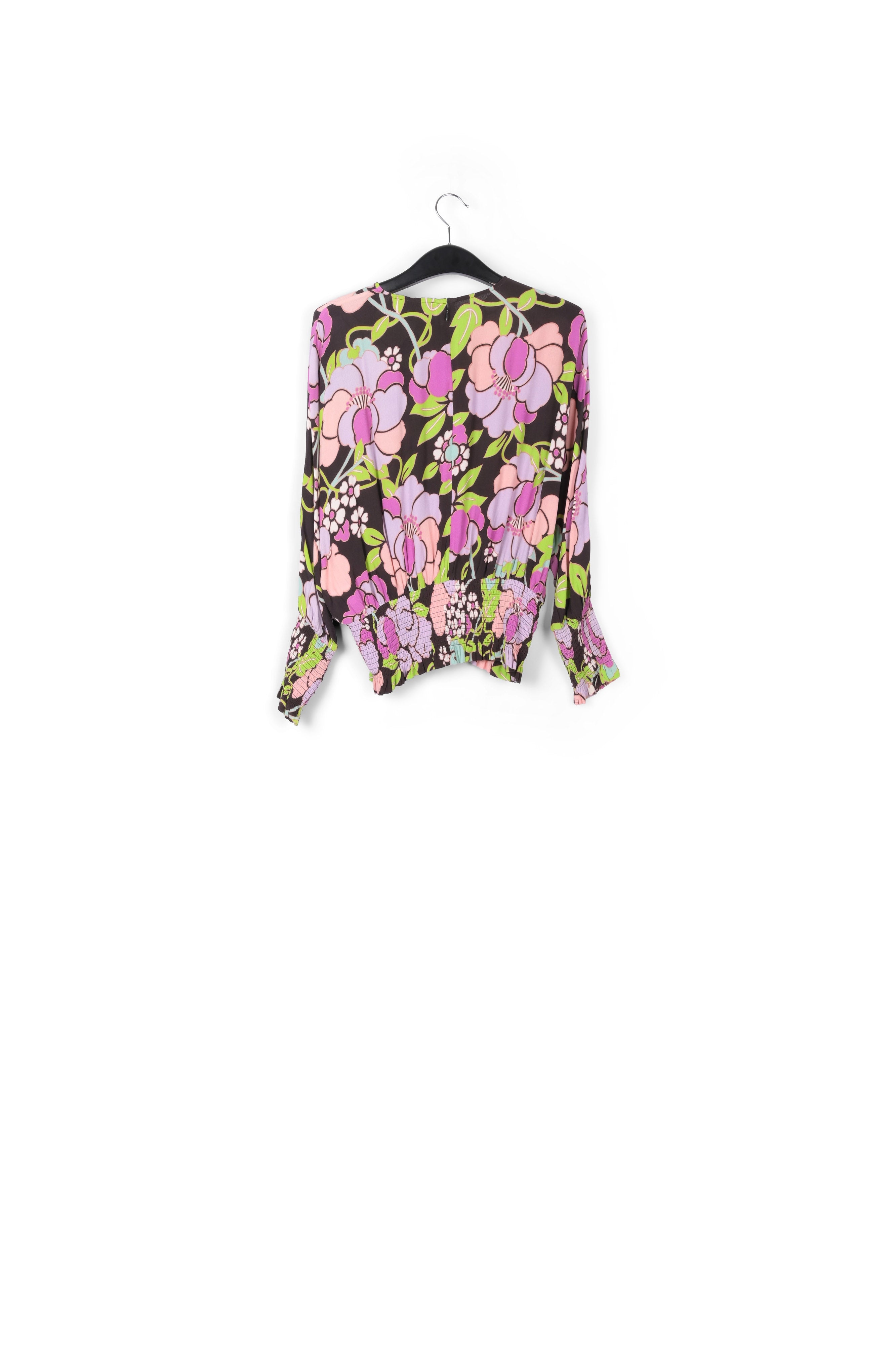 Black smocked top with floral print RE—SSENTIEL | Essentiel second hand