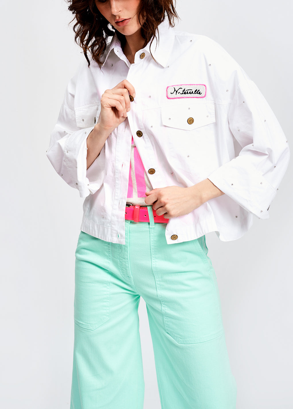 White cotton jacket with rhinestones all over RE—SSENTIEL | Essentiel second hand