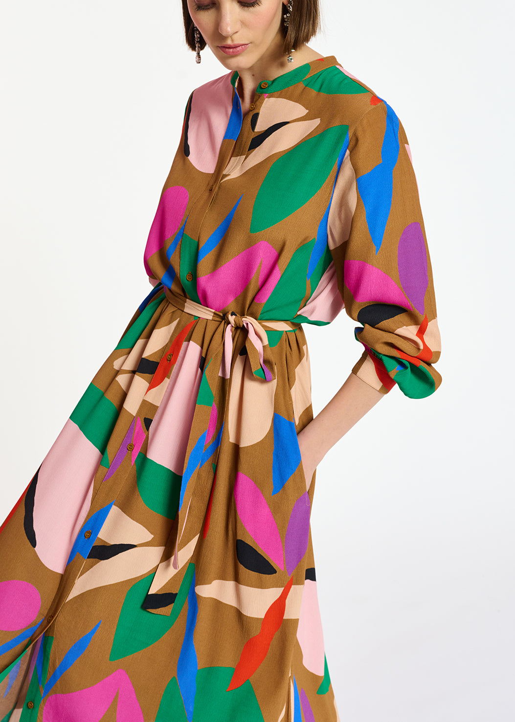 Camel graphic-print shirt dress RE—SSENTIEL | Essentiel second hand