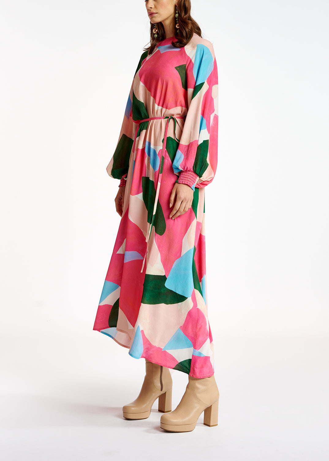 Light pink, pink and blue maxi-dress with graphic print RE—SSENTIEL | Essentiel second hand