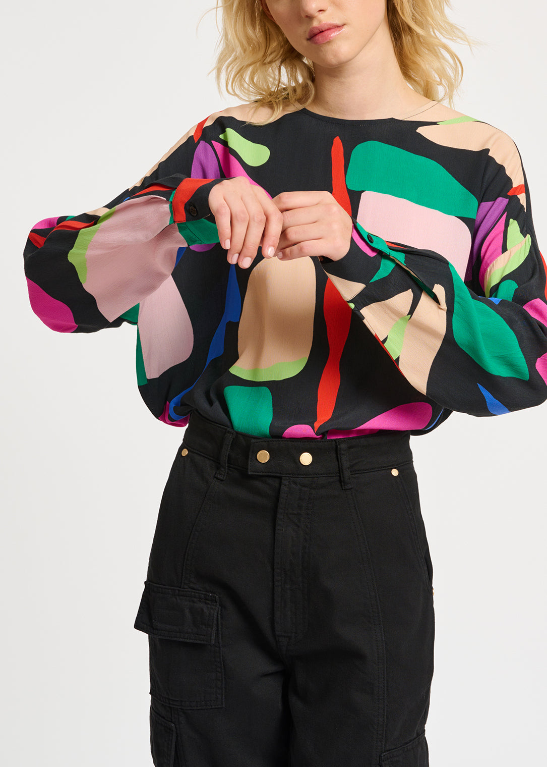 Black graphic-print top RE—SSENTIEL | Essentiel second hand