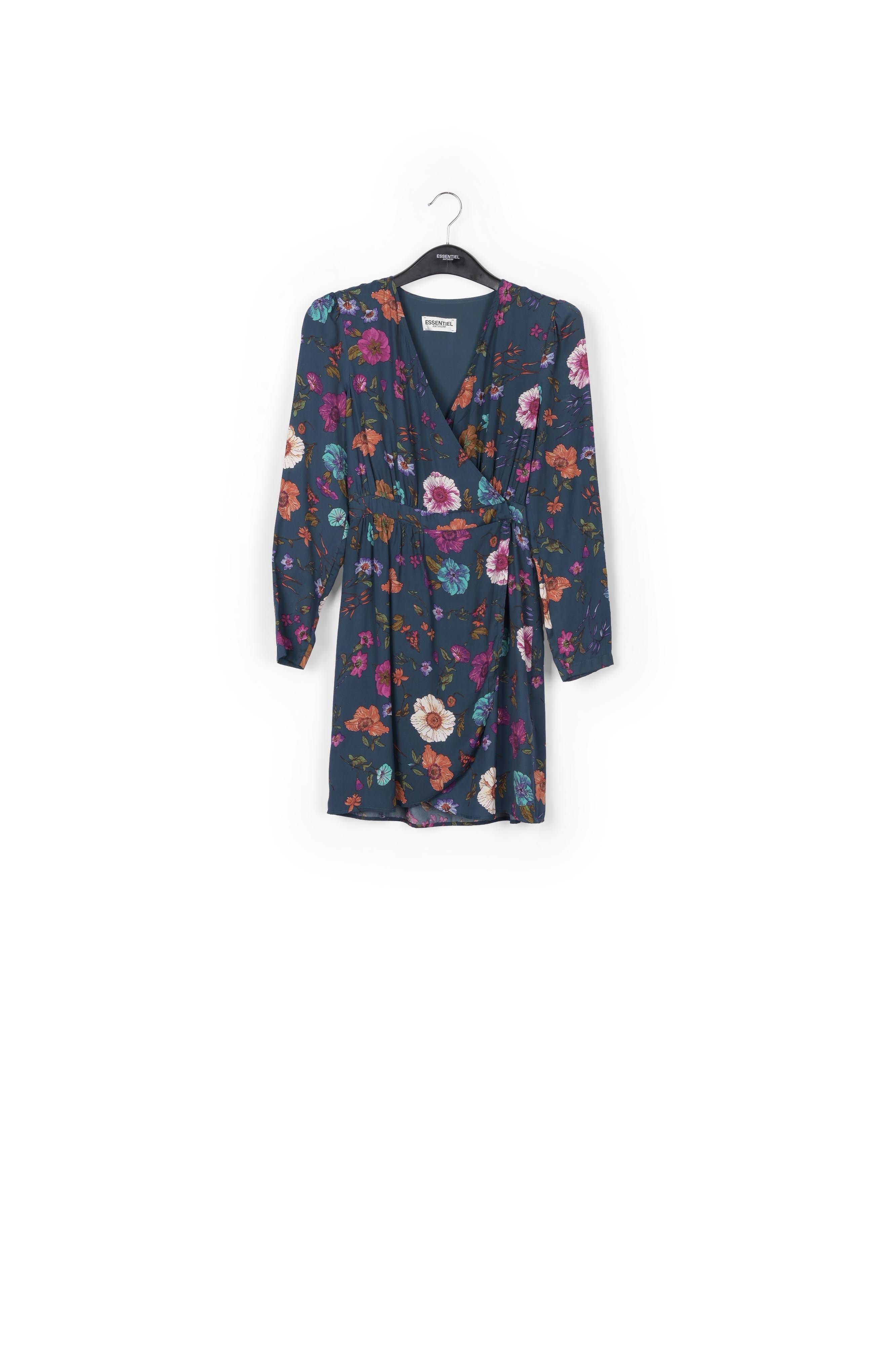 Courte robe cache-cœur bleue avec jacinthes RE—SSENTIEL | Essentiel second hand