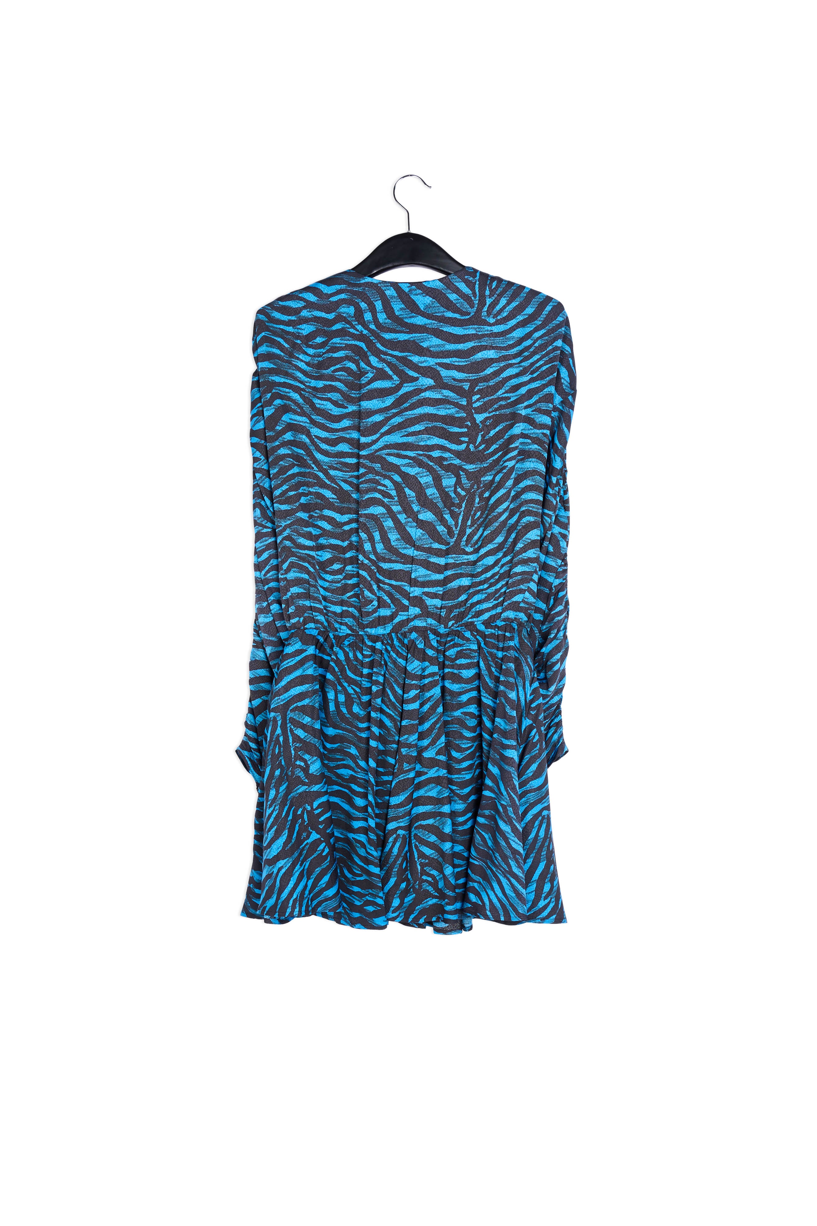 Volumineuze mini-jurk met blauwe en groene zebraprint RE—SSENTIEL | Essentiel second hand