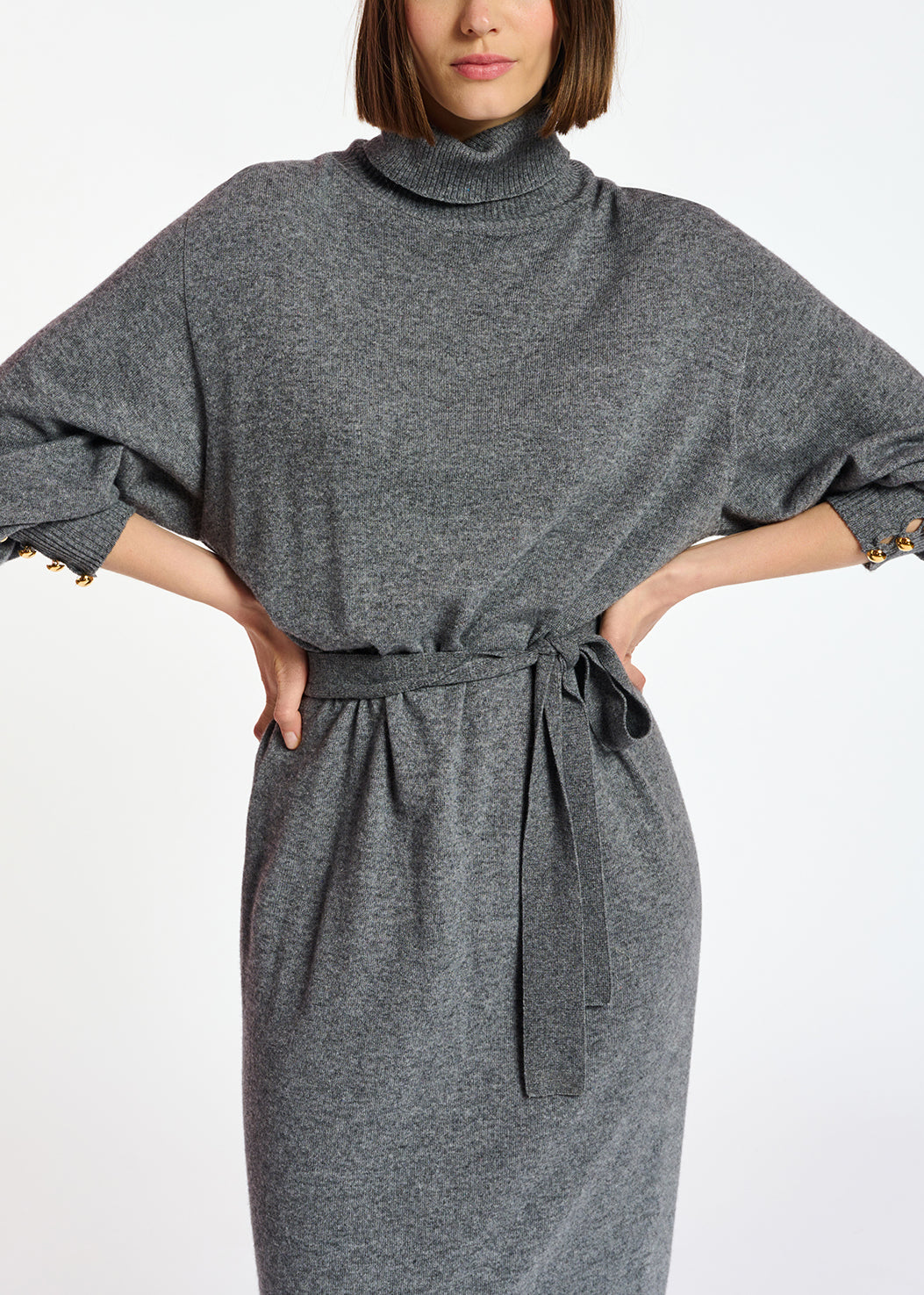 Grey turtleneck knit dress RE—SSENTIEL | Essentiel second hand